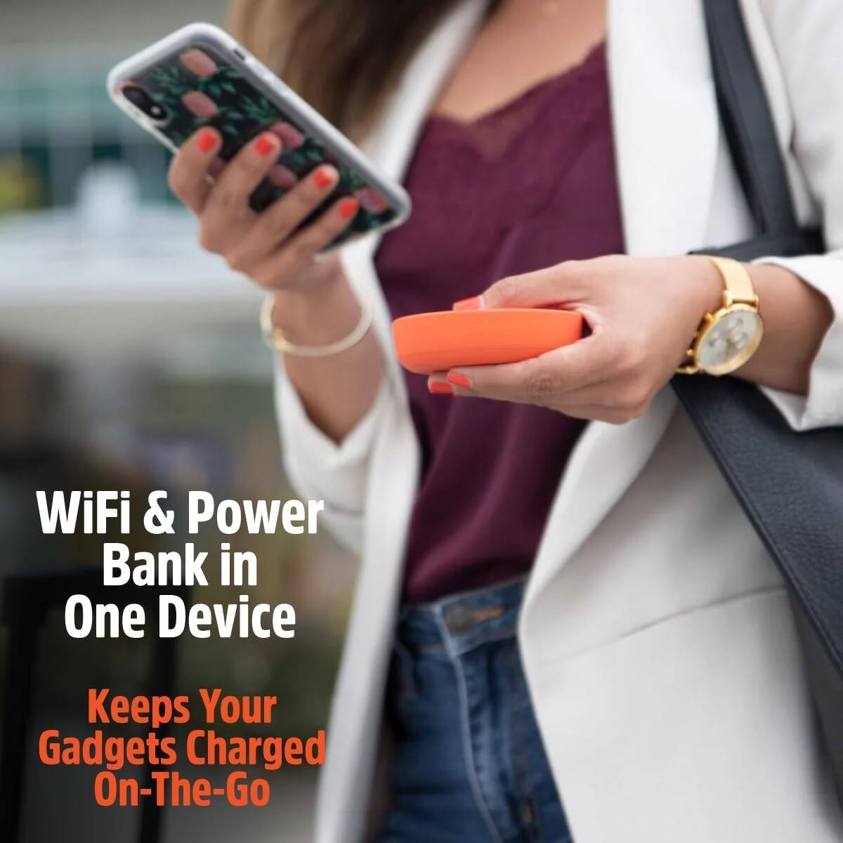 WiFi & Power Bank in One Device  
Keeps Your Gadgets Charged On-The-Go