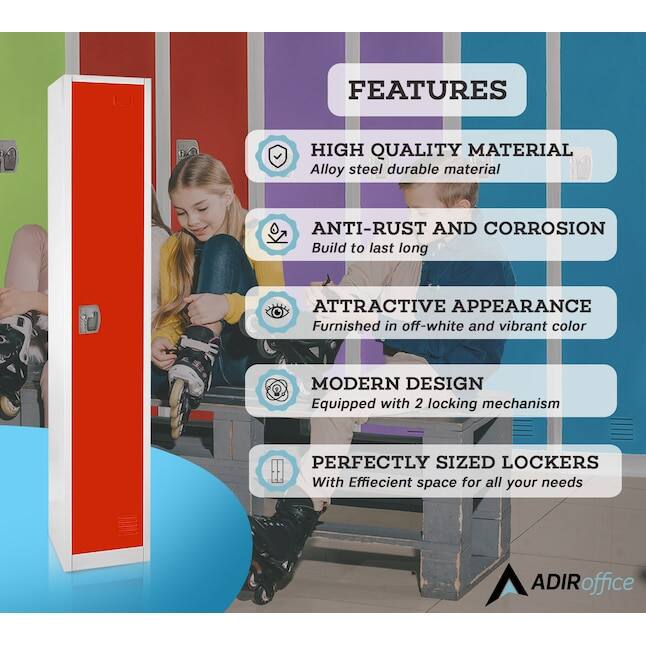FEATURES

HIGH QUALITY MATERIAL
Alloy steel durable material

ANTI-RUST AND CORROSION
Build to last long

ATTRACTIVE APPEARANCE
Furnished in off-white and vibrant color

MODERN DESIGN
Equipped with 2 locking mechanism

PERFECTLY SIZED LOCKERS
With Efficient space for all your needs

ADIRoffice
