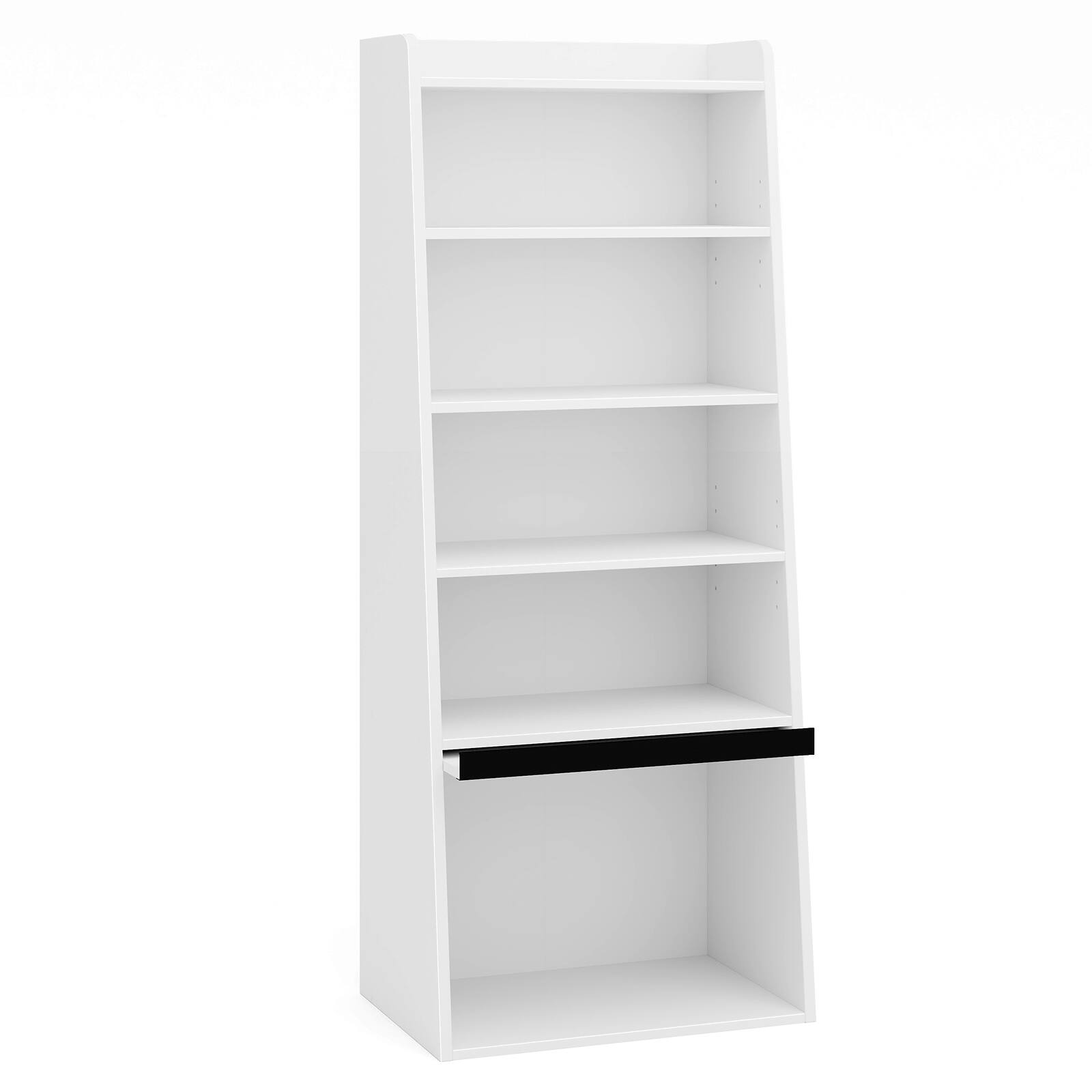 Sugift - 6-Tier Bookcase Freestanding Ladder Bookshelf with 2 Adjustable Shelves and Flip Up Door - White