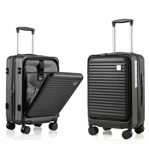 Front. DORLUKFU - Expandable Carry On Luggage Durable Hardside Lightweight Rolling Suitcases with Spinner Wheels TSA Lock, (Black, - Black.