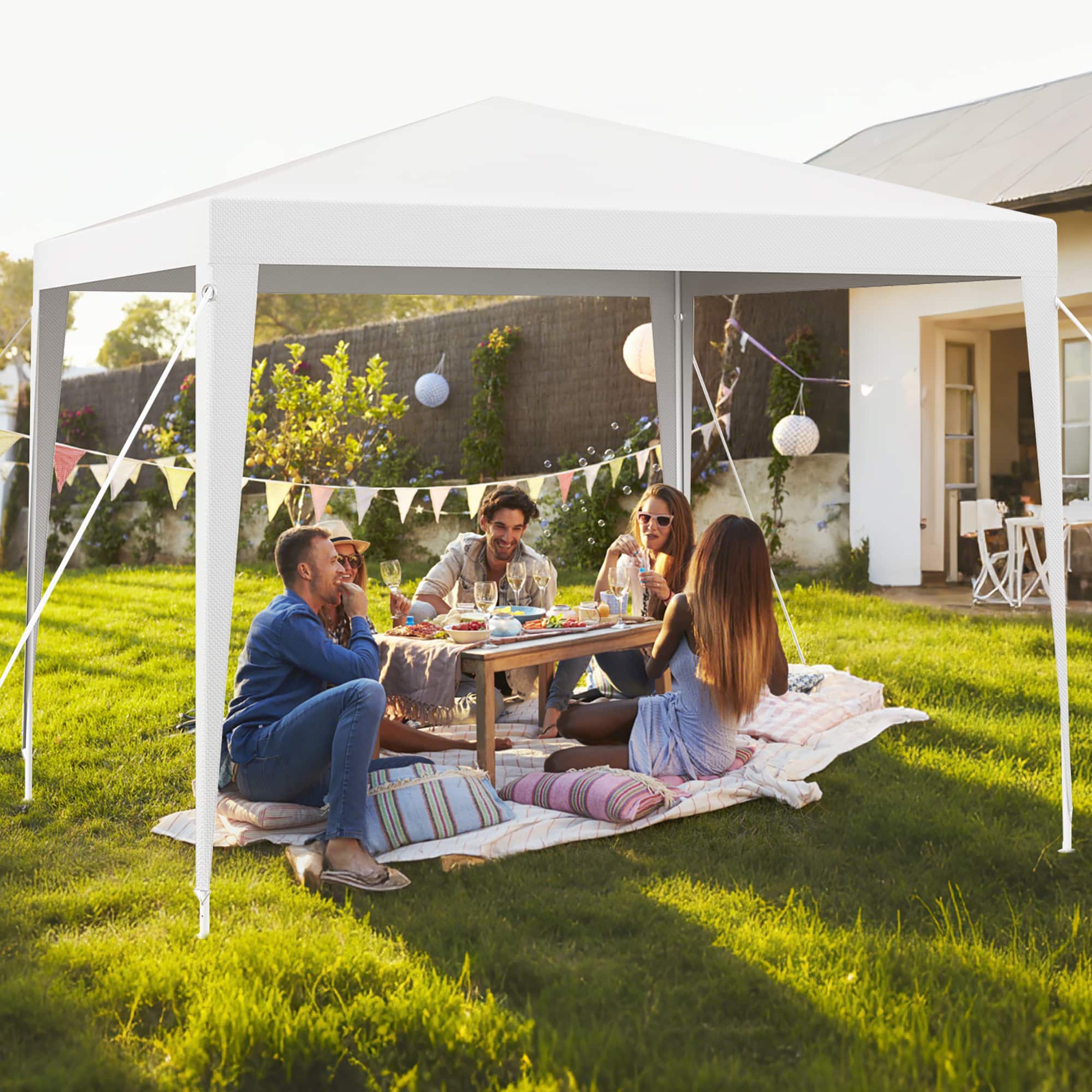 Front. Gymax - Gymax 10 FT X 10 FT Outdoor Canopy Tent Heavy Duty Gazebo Shelter w/ Dressed Legs - White.
