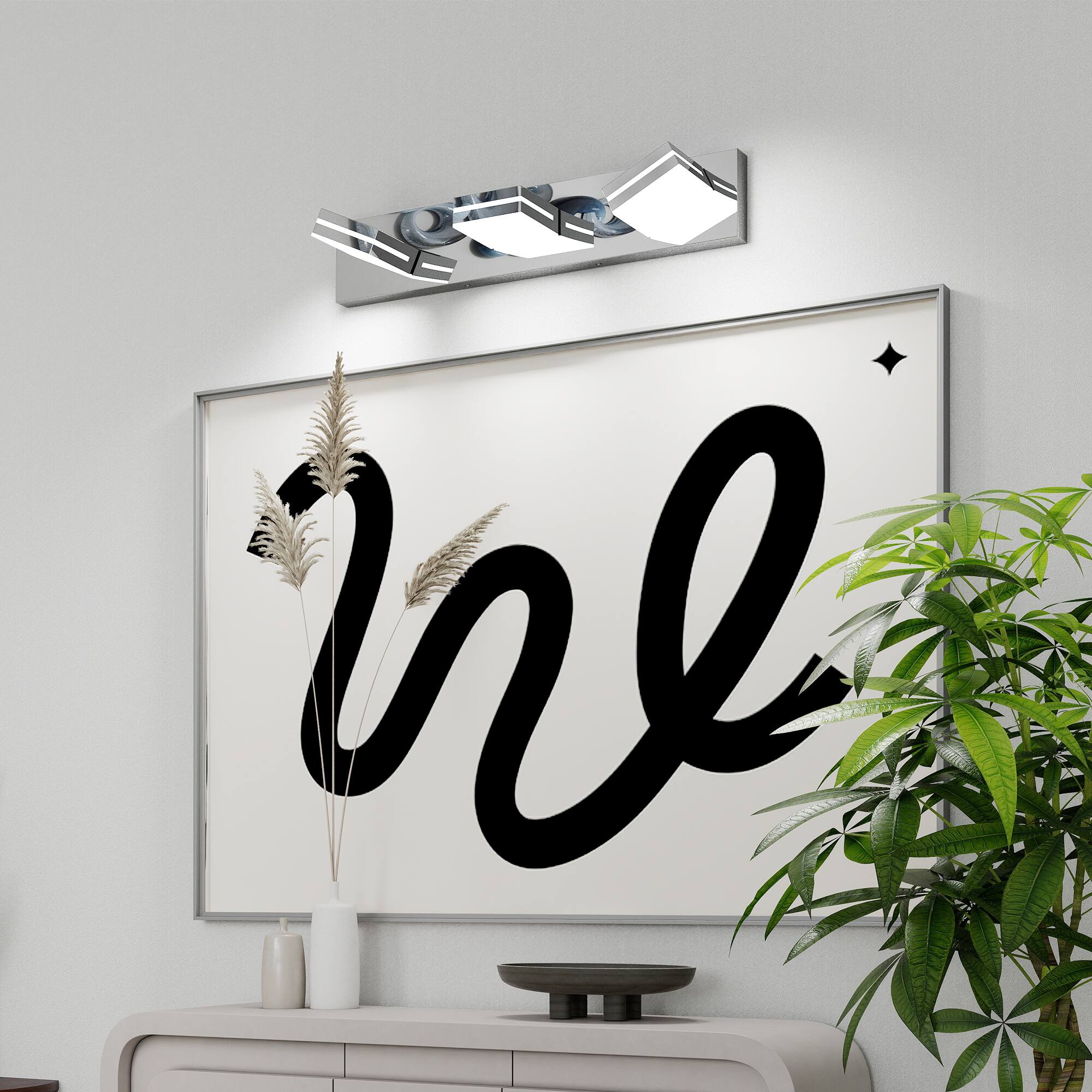 Left. HOMLUX - 23.62 in. 3 Lights Chrome LED Vanity Light Bar Vanity Accent Lighting Fixtures and Metal Wall Sconces with Acrylic Shade.