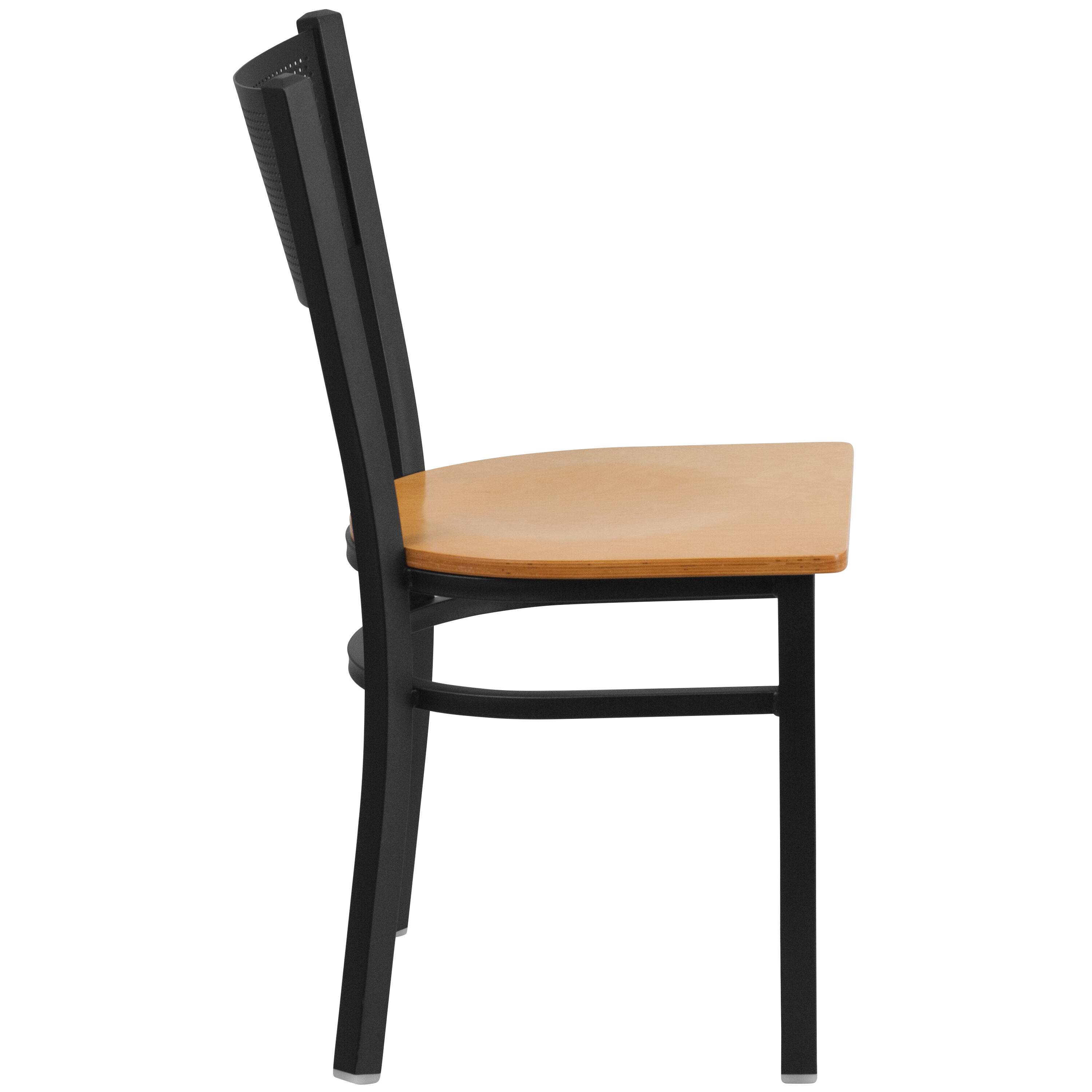 Alt View 4. Emma + Oliver - Grid Back Metal Restaurant Dining Chair - Natural Wood Seat/Black Metal Frame.