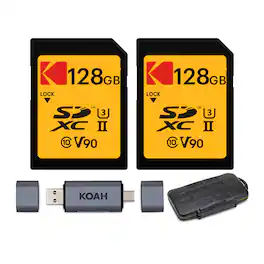 Kodak - 128GB UHS-II U3 V90 Ultra Pro SDXC Memory Card (2-Pack) Bundle with Case