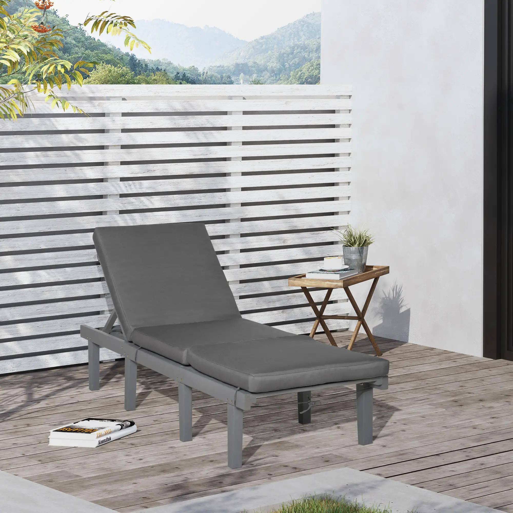 Alt View 7. Resenkos - Resenkos Adjustable Chaise Lounge Chair - 4-Way Backrest Cushion, Reclining Beach Chair for Deck, Gray - Gray.