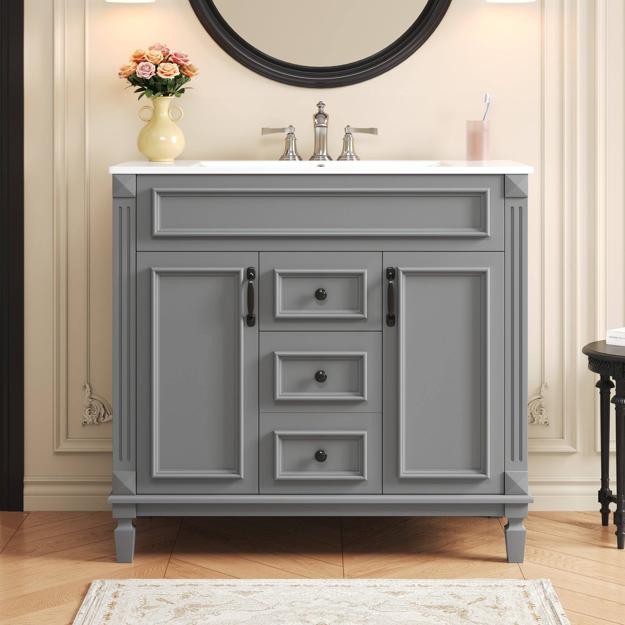 Alt View 1. Boyel Living - 36 Inch Bathroom Vanity with Ceramic Sink 2 Doors 2 Drawers Grey - Gray.
