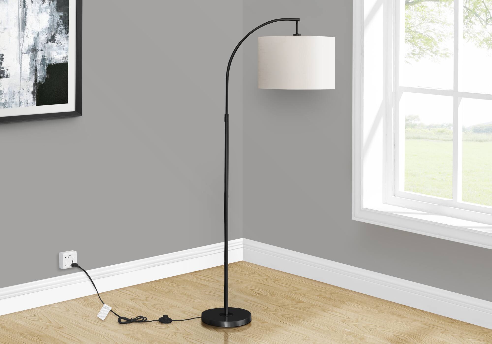 Back. APRILSOUL - Lighting 65inh Floor Lamp Black Metal Ivory / Cream Shade Contemporary - Black.