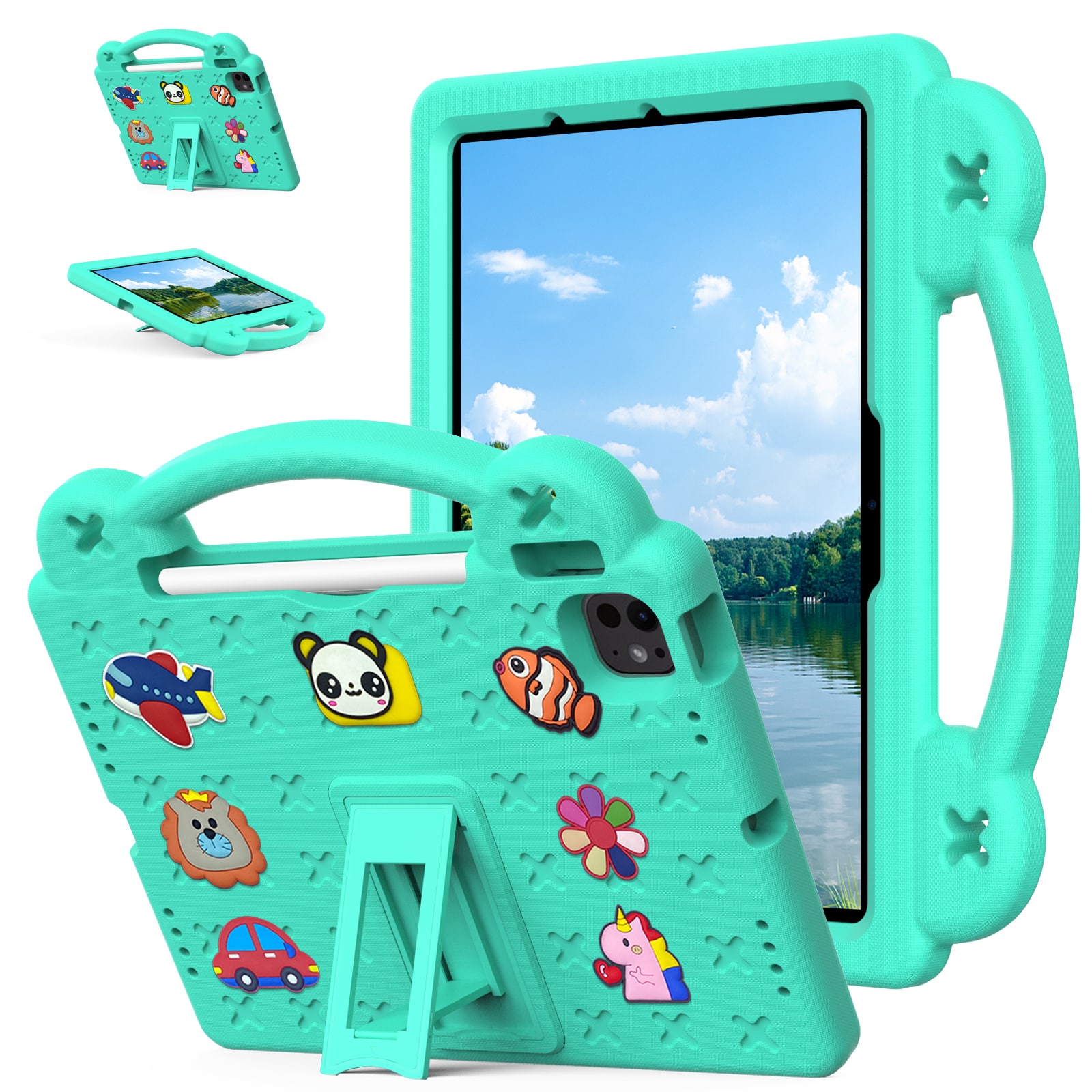 UUCOVER - Kids Case for iPad Air 11-inch M4 M3 M2 (2026/2025/2024),Shockproof EVA Case Handle Adjustable Stand Cover - Mint