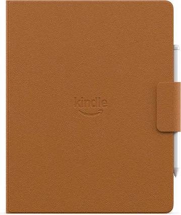 Front. Amazon - Amazon Kindle Scribe Executive Folio Cover with Magnetic Attach, Sleek Protective Case - Premium Leather - Caramel.