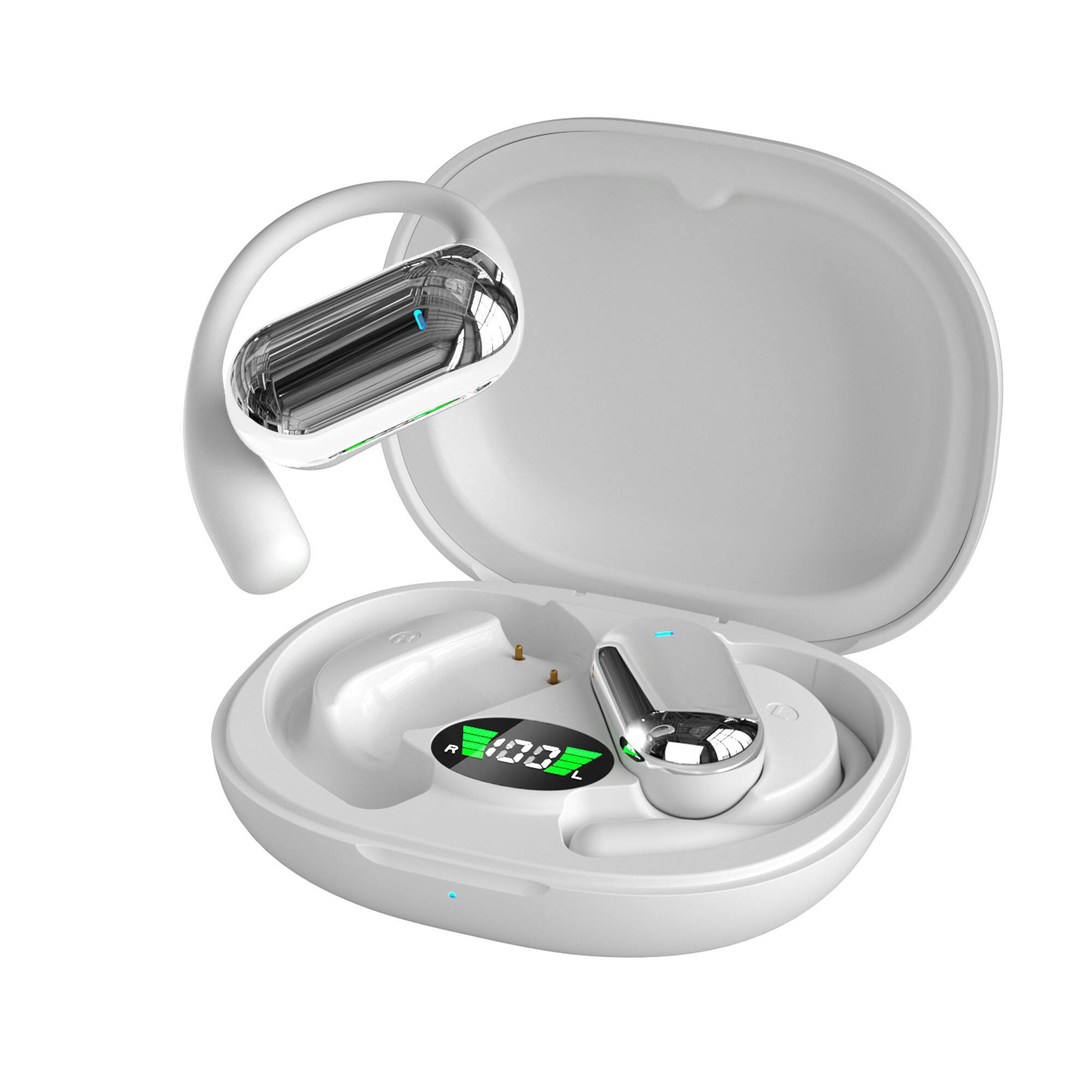 Front. YONWAY - Long Battery Life Open-Ear Bluetooth Earbuds with AI Translation, Stereo Surround Sound, LED Digital Display for Office.