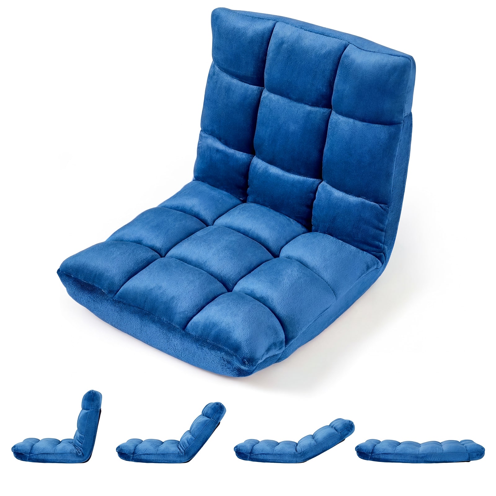 Costway - Floor Chair with Back Support, 14-Position Adjustable Back, Thick Sponge Padding - Navy