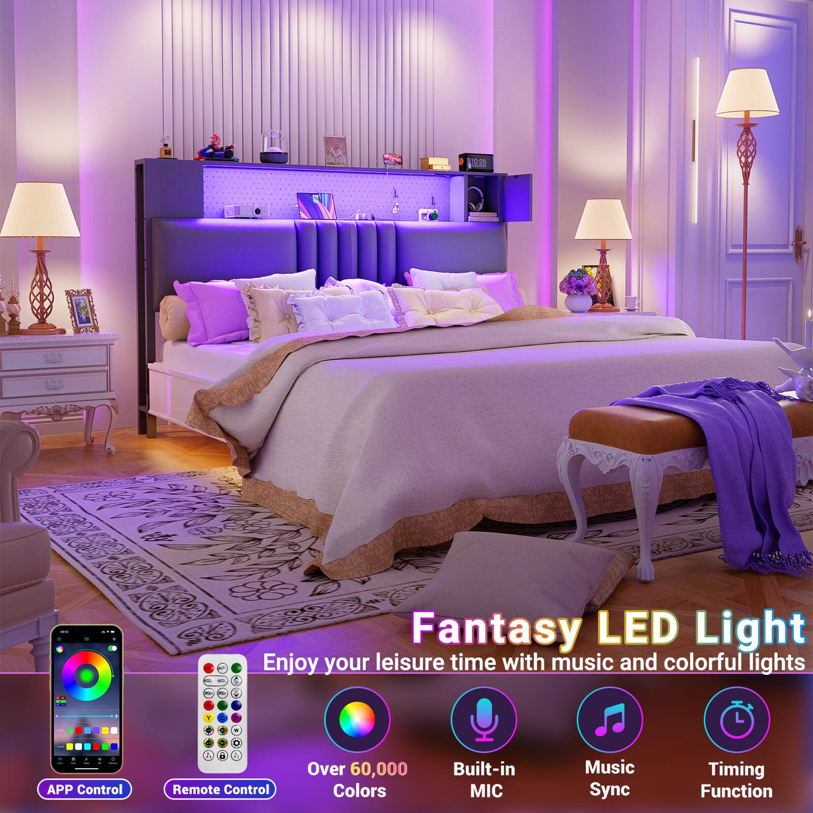 1058 - Fantasy LED Light  
Enjoy your leisure time with music and colorful lights  
- APP Control  
- Remote Control  
- Over 60,000 Colors  
- Built-in MIC  
- Music Sync  
- Timing Function