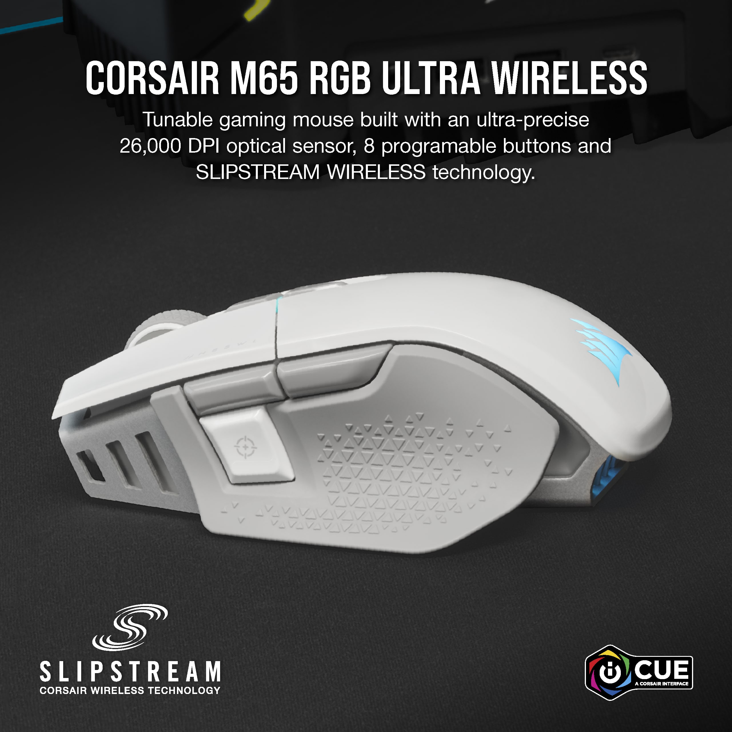 Corsair M65 RGB Ultra Wireless: Tunable gaming mouse built with an ultra-precise 26,000 DPI optical sensor, 8 programmable buttons, and Slipstream Wireless technology.