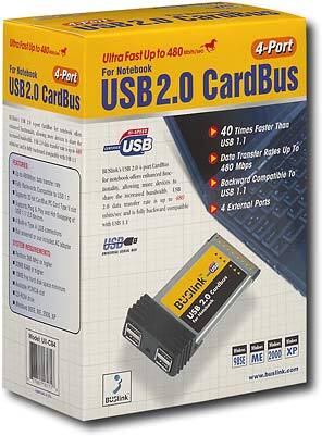 Angle Standard. Universal BUSlink - 4-Port USB 2.0 PCMCIA Notebook Card.