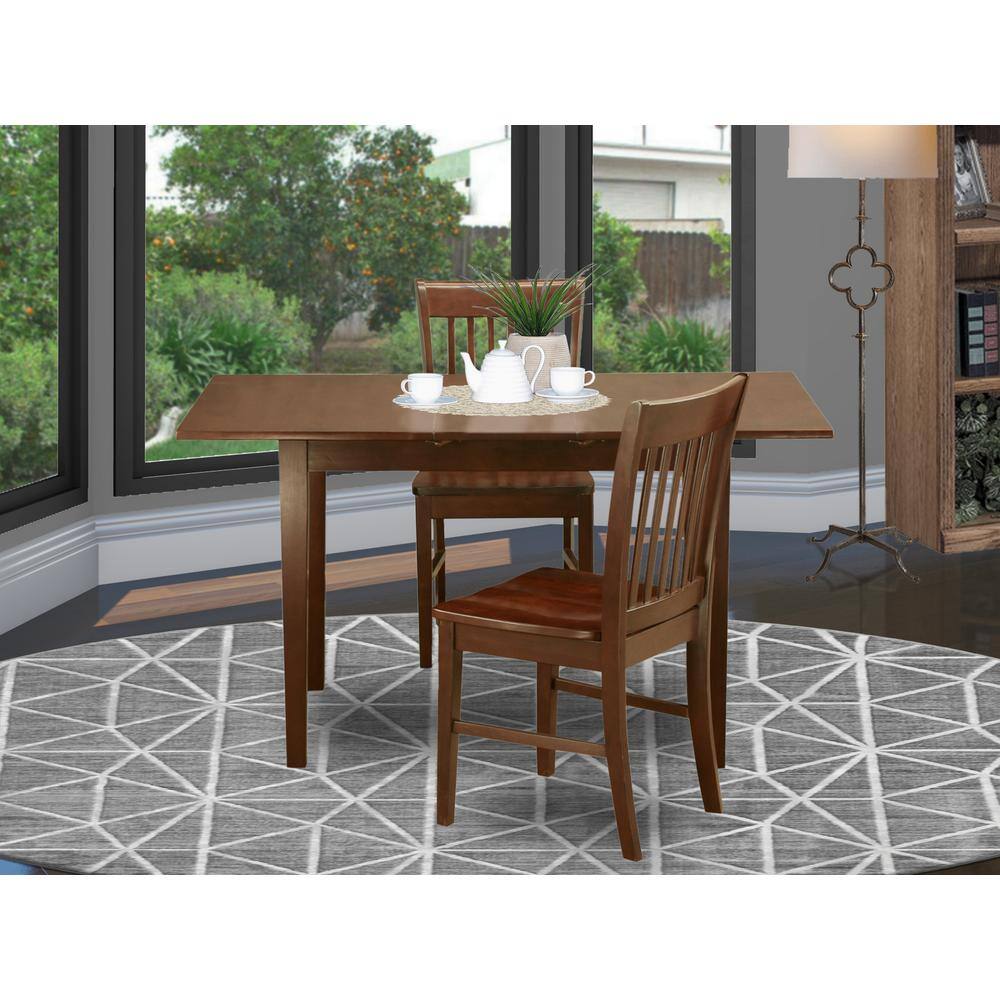Back. East West Furniture - 3 Pc Kitchen nook Dining set - Table with a 12in leaf and 2 Dining Chairs - Mahogany.