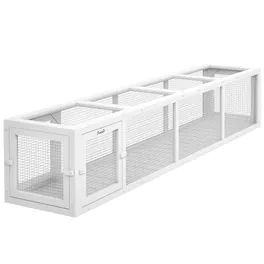 Pawhut - Outdoor Extendable Cat Tunnel, 79" L Wooden Cat Run with Weather Protection, Connecting Inside & Outside - White