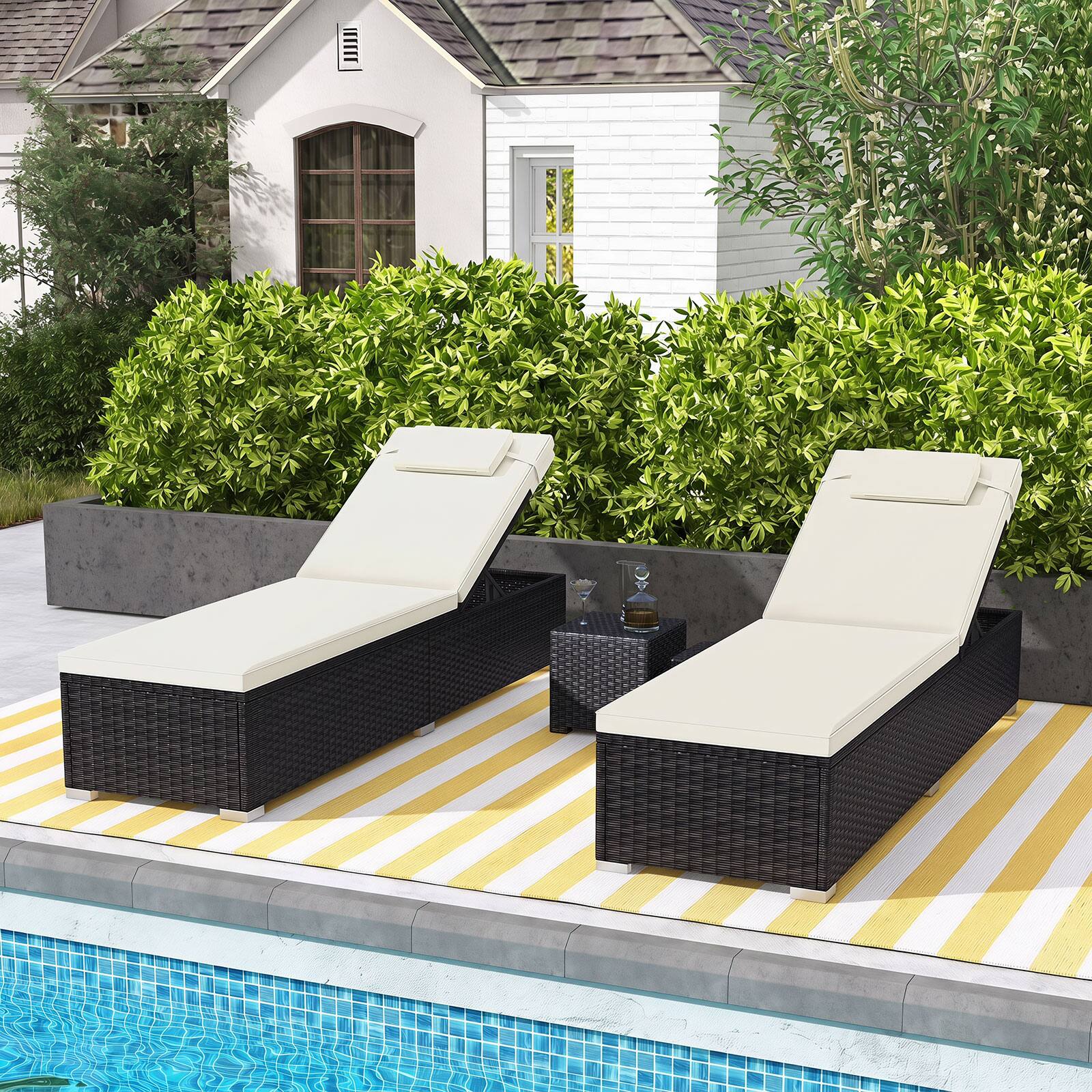 Alt View 4. Costway - Costway 2PCS Patio Chaise Lounge with 6-level Backrest Comfy Seat Cushion Headrest Backyard - Mix Black+Off White.