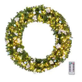 Winado - 48in Pre-lit Artificial Christmas Wreath Outdoor with LED Lights for Holiday Decoration - Light Green
