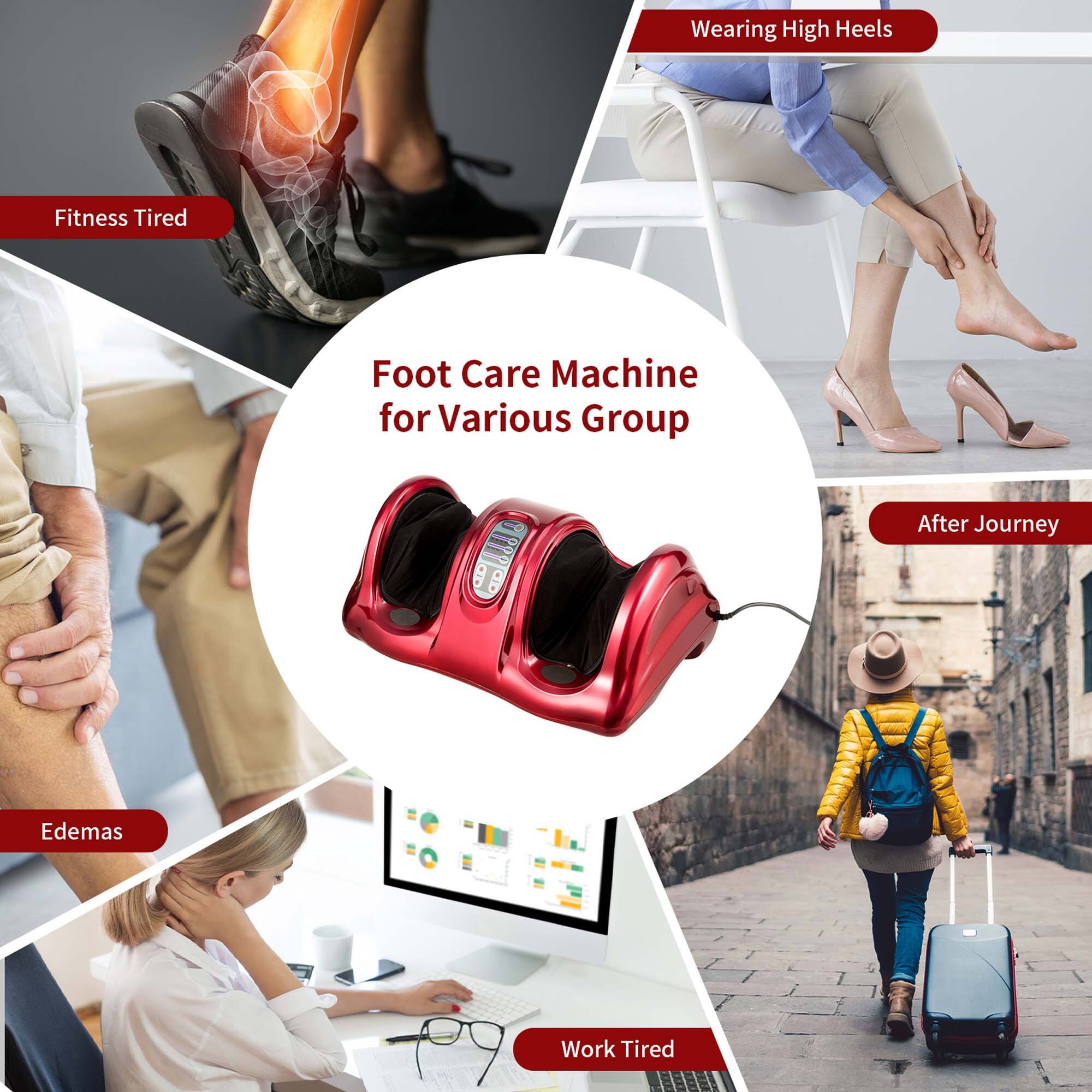 Group: Foot Care Machine for Various Group
Text: Wearing High Heels, Fitness Tired, Foot Care Machine for Various Group, After Journey, Edemas, Work Tired