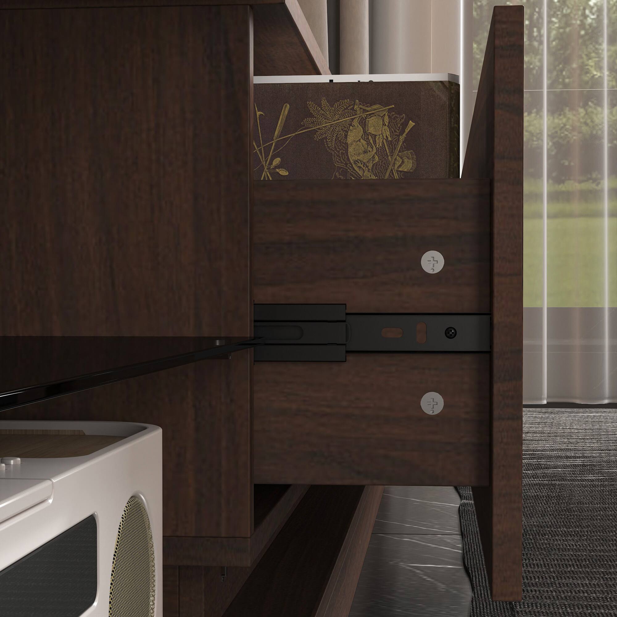 Alt View 5. Famapy - Modern 89" Floating TV Stand with LED Lights, Tempered Glass Shelves, Media Console for 75 Inch TVs - Wooden.