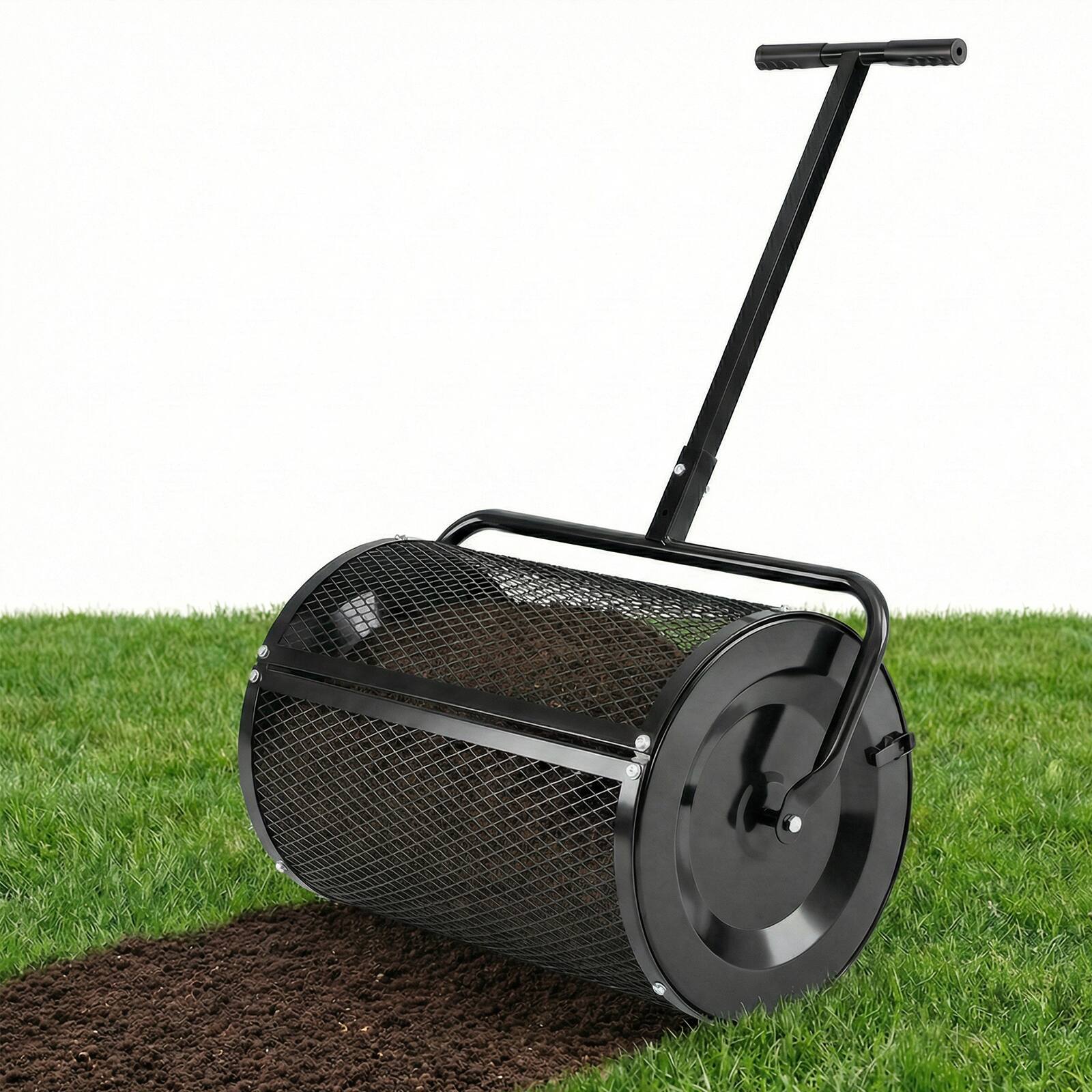 Alt View 9. Gymax - Gymax Compost SpreaderPeat Moss Spreader Roller w/Height-adjustable T-shape Handle Black - Black.