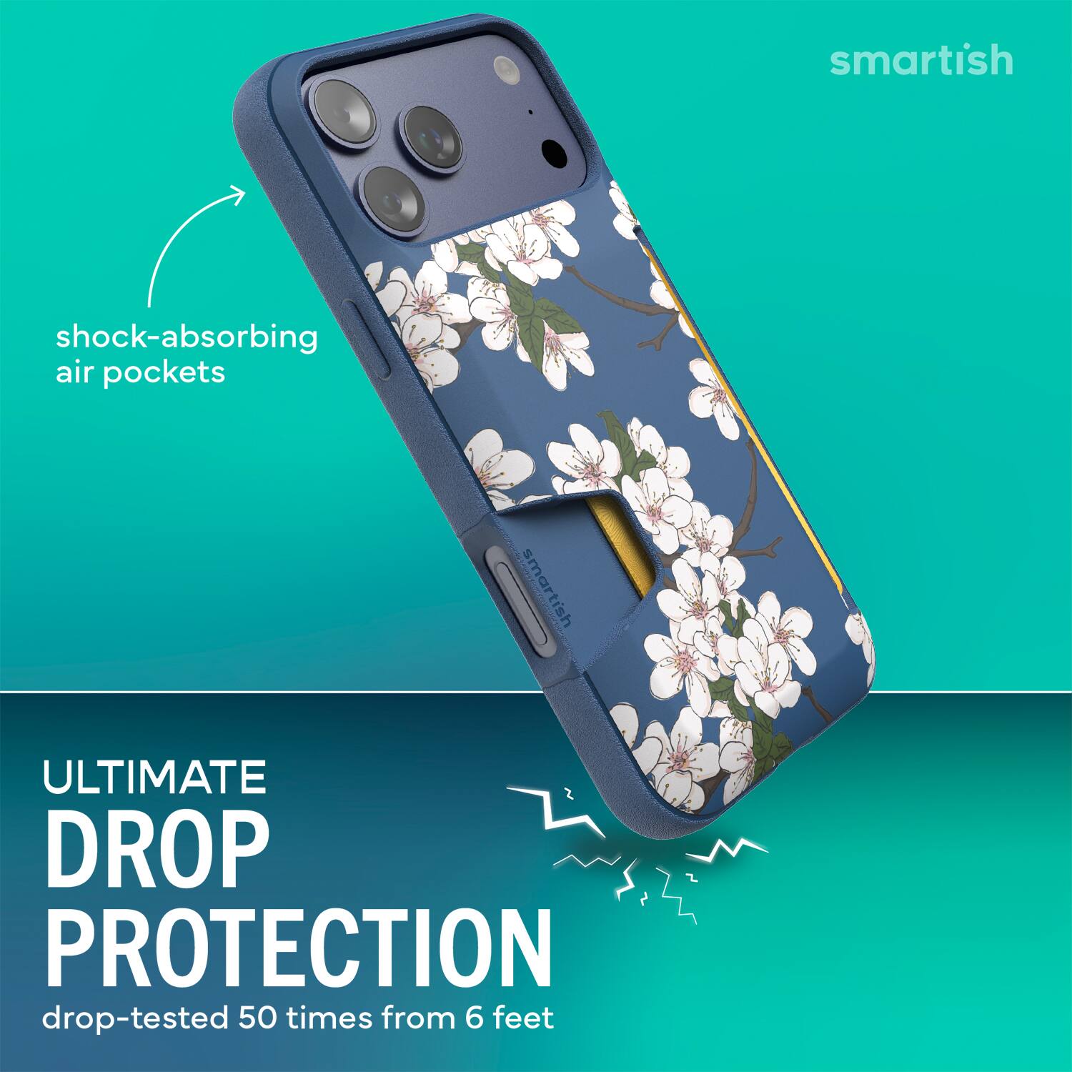 smartish shock-absorbing air pockets smartish ULTIMATE DROP PROTECTION drop-tested 50 times from 6 feet
