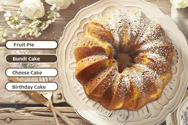 Fruit Pie  
Bundt Cake  
Cheese Cake  
Birthday Cake