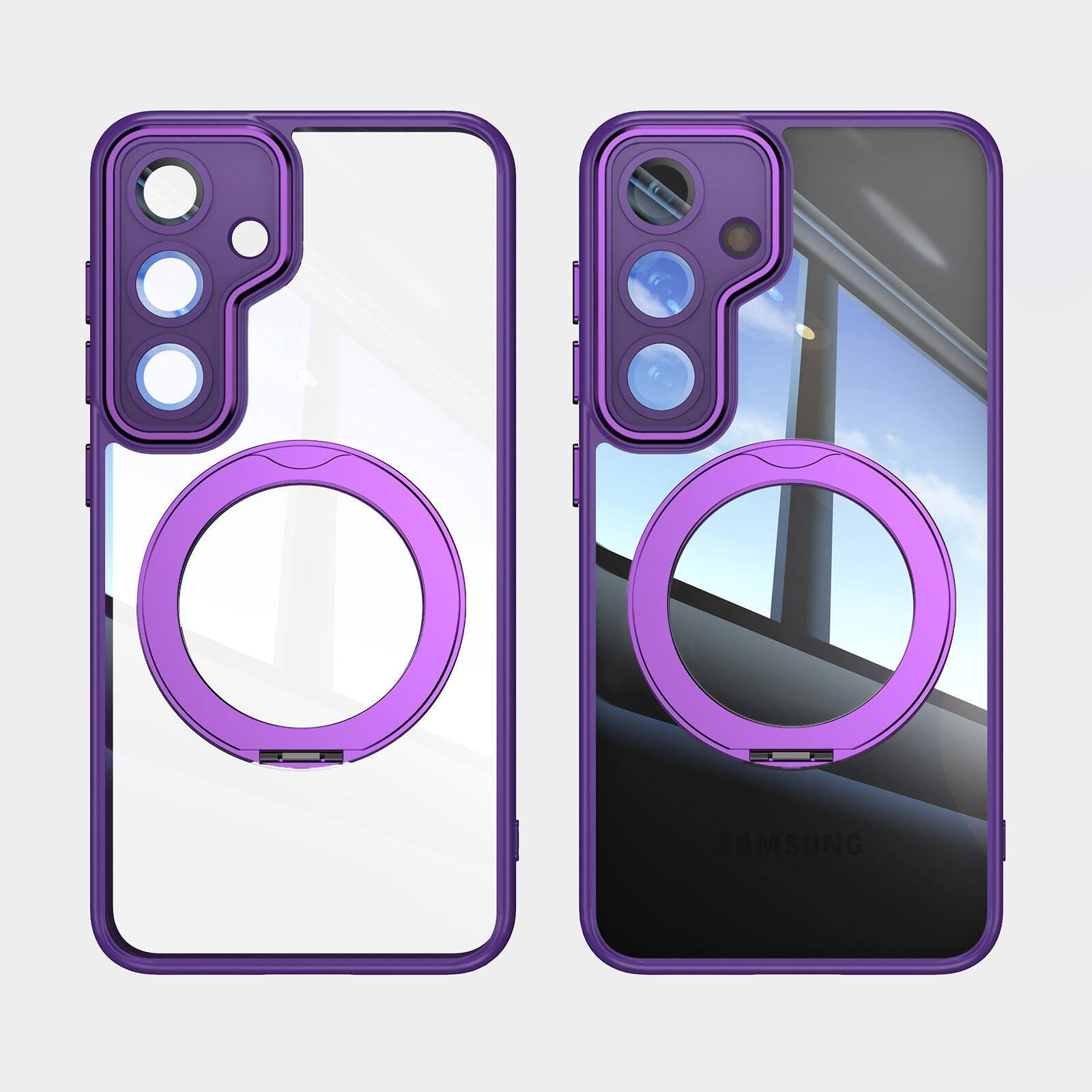 Front. Dteck - Magnetic Clear Case For Samsung Galaxy A17 5G, Shockproof Anti-Scratch 360° Ring Holder Stand PC+TPU Protection Cover - Darkpurple.