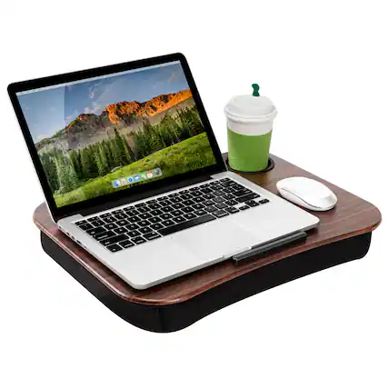 Front. LapGear - Cup Holder Lap Desk (Fits up to 14" Laptop) - Espresso Woodgrain.