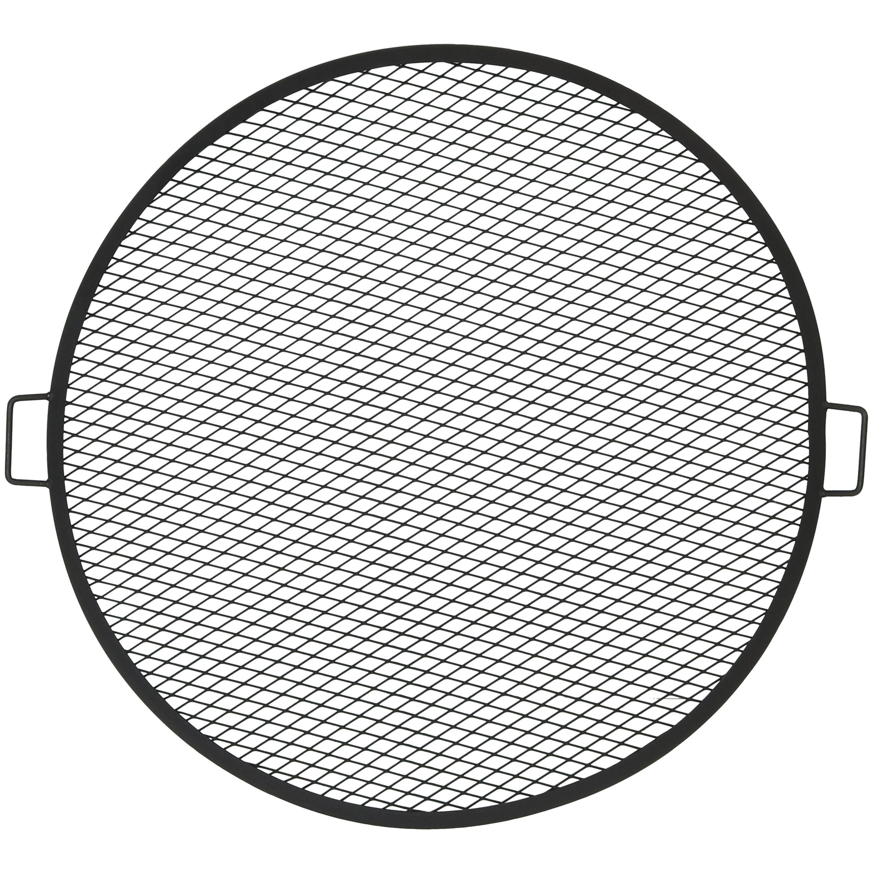 Front. Sunnydaze - 37 in Round Steel X-Mark Fire Pit Cooking Grill with Handles - Black.