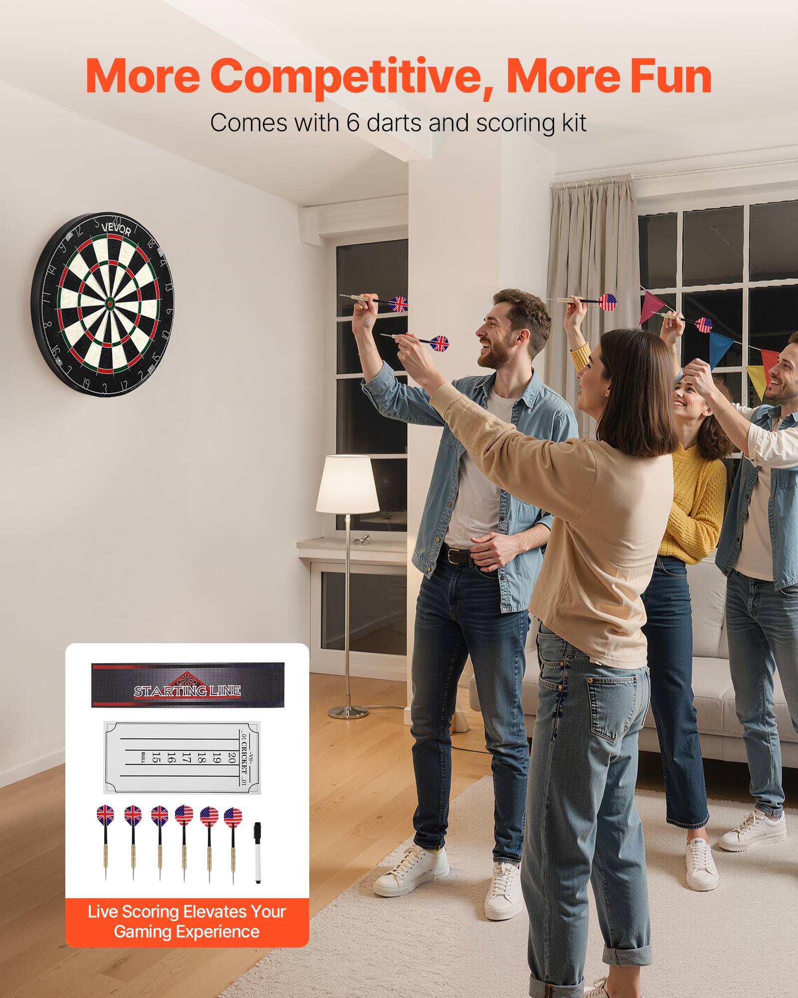 More Competitive, More Fun  
Comes with 6 darts and scoring kit  

Live Scoring Elevates Your Gaming Experience