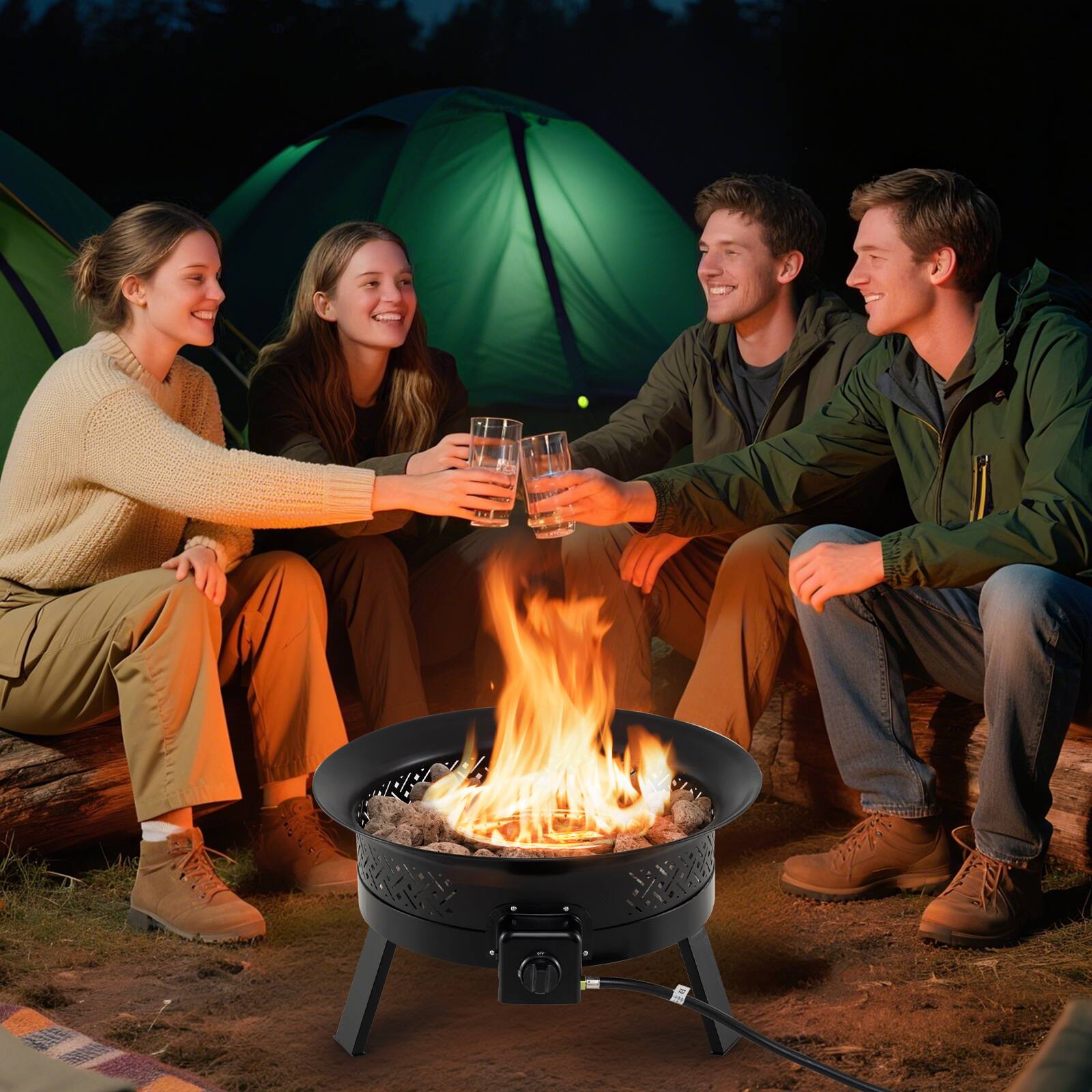 Alt View 1. Gymax - Gymax 24.5 Inch Portable Propane Fire Pit w/Carry Strap Lid Folding Legs for Camping - Black.