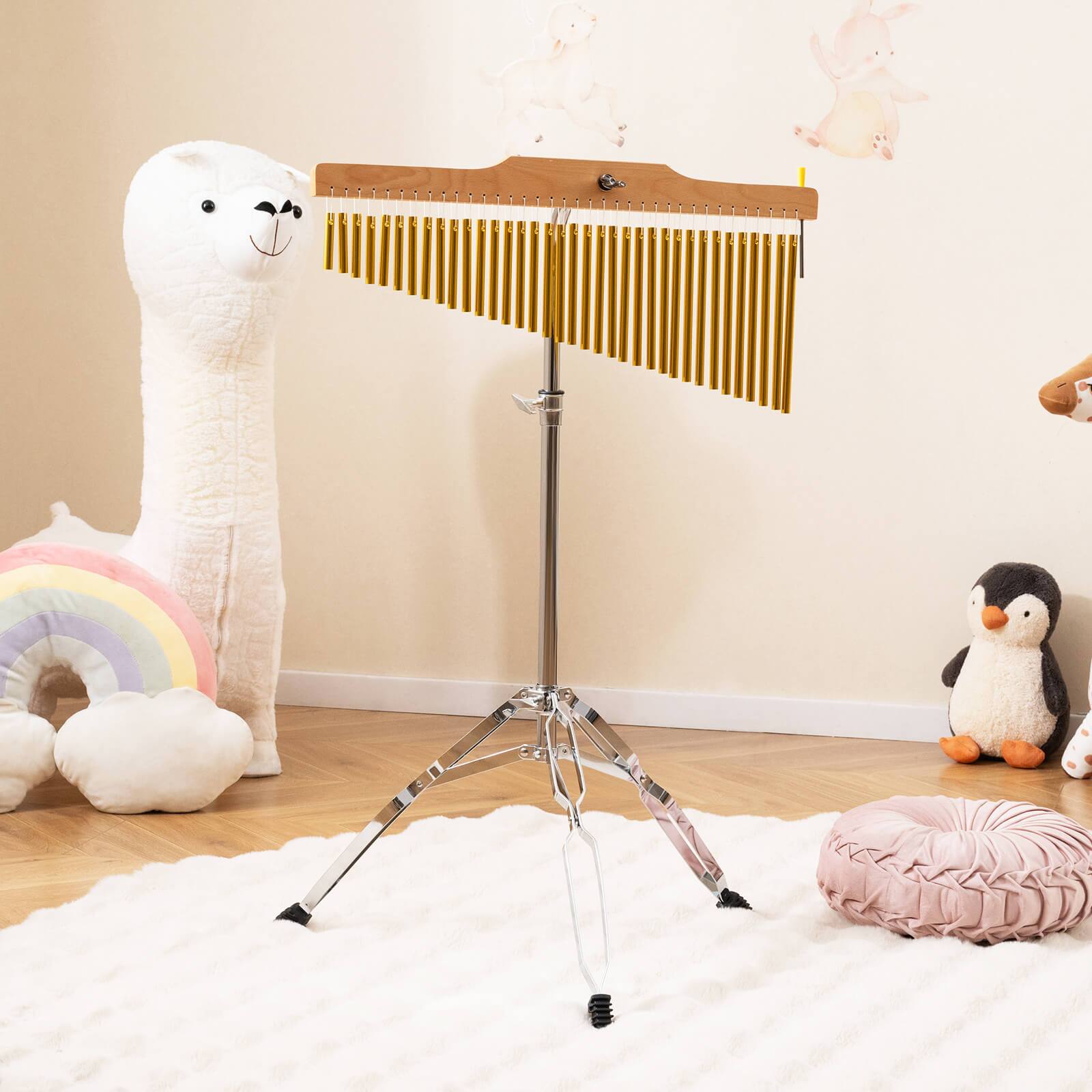 Alt View 1. Costway - Costway 36-Bar Chimes Percussion Instrument with Foldable & Adjustable Stand, Portable Bag - Golden,Silver.