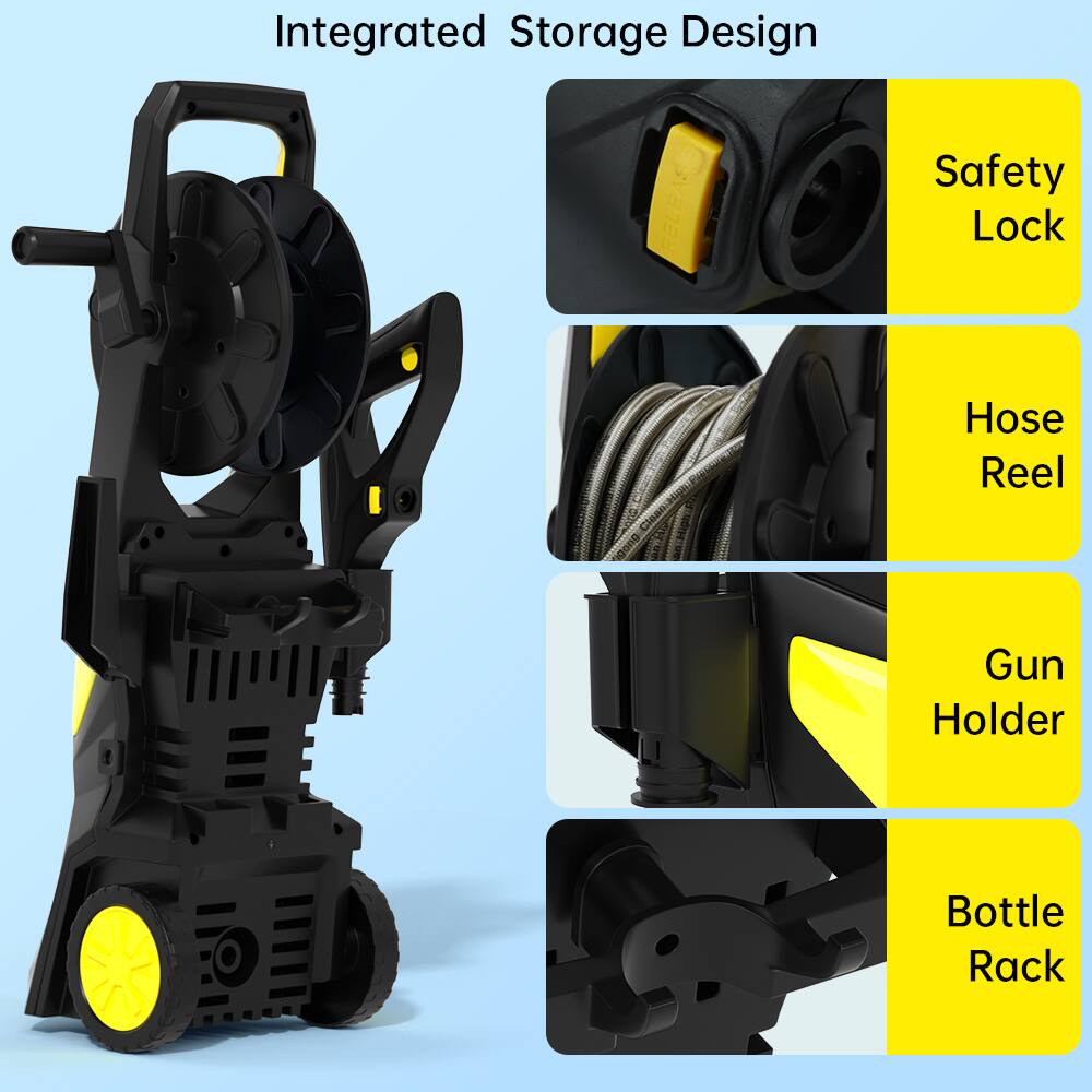 Integrated Storage Design

- Safety Lock
- Hose Reel
- Gun Holder
- Bottle Rack