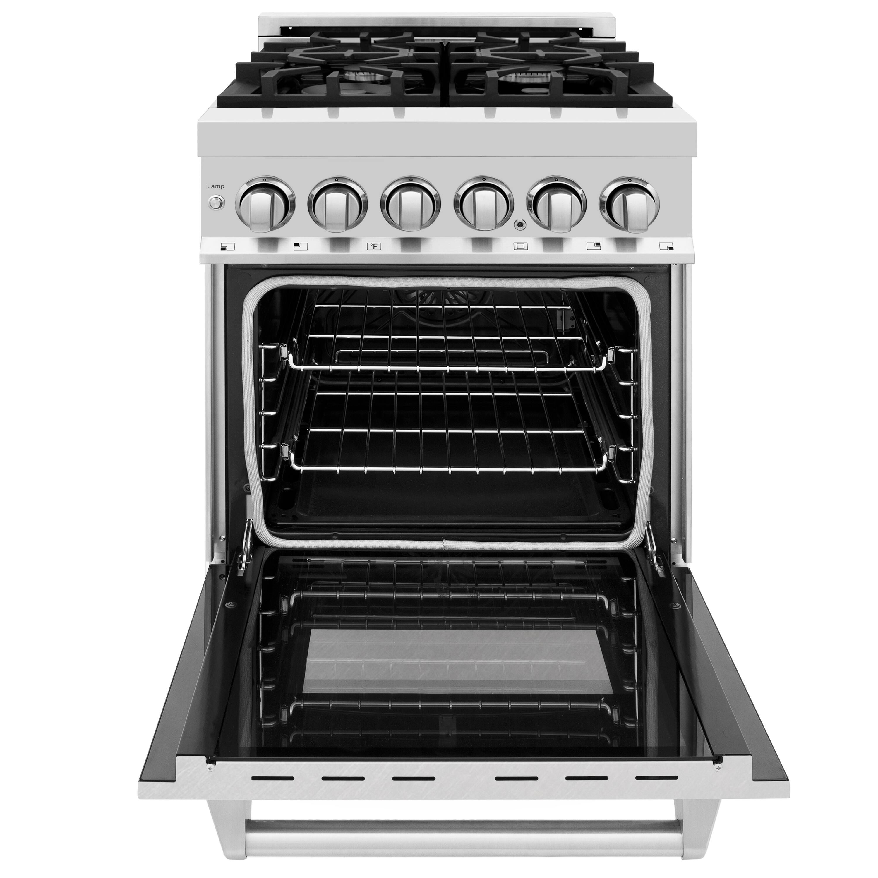 Left. ZLINE - ZLINE 24 in. Legacy Dual Fuel Range w/ 4 Burner Cooktop & Electric Oven w/ Satin Steel Door (RA-SN-24) - Stainless Steel.