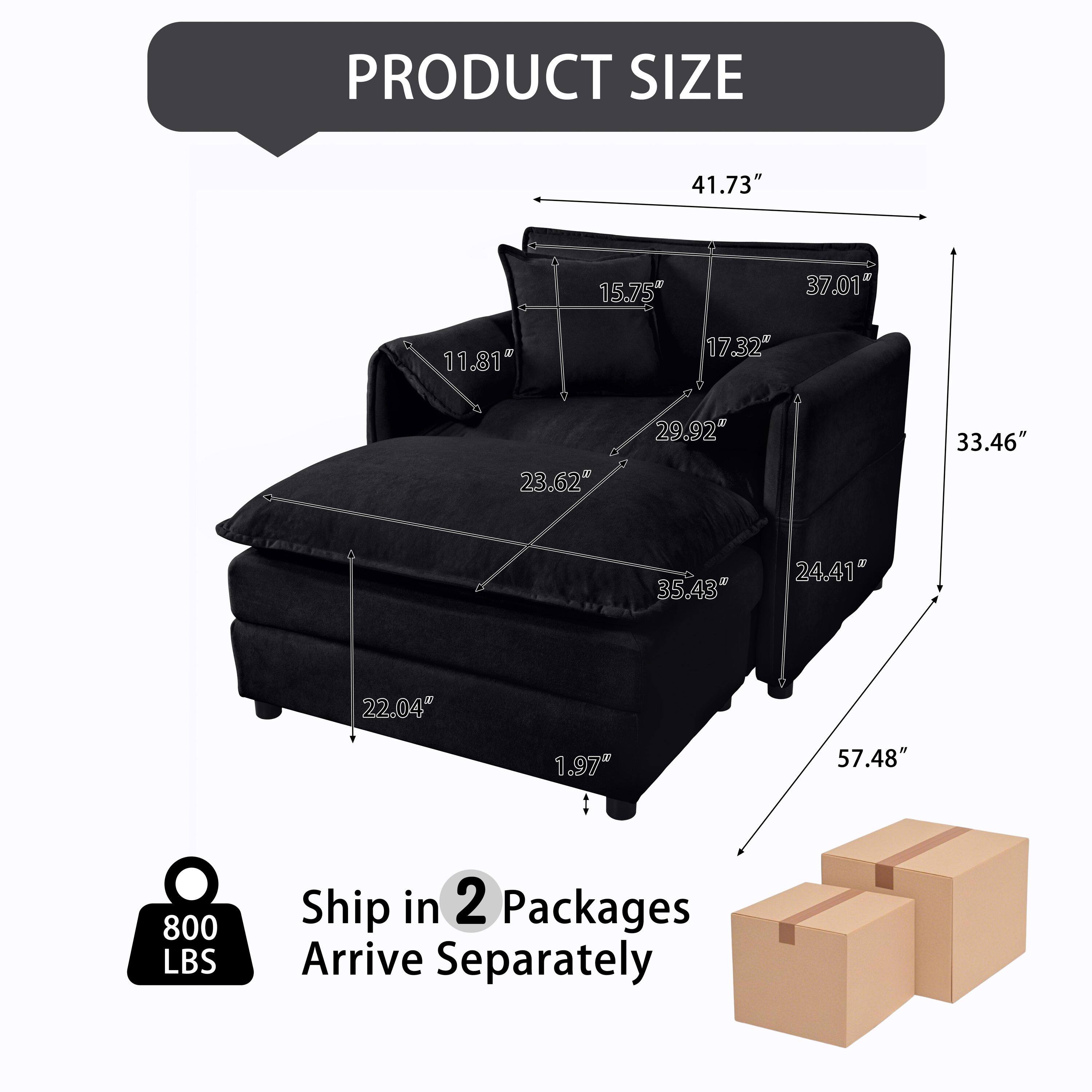 PRODUCT SIZE  
41.73" 11.81" 15.75" 37.01" 17.32" 23.62" 29.92" 33.46" 35.43" 24.41" 22.04" 1.97" 57.48"  
800 LBS  
Ship in 2 Packages  
Arrive Separately