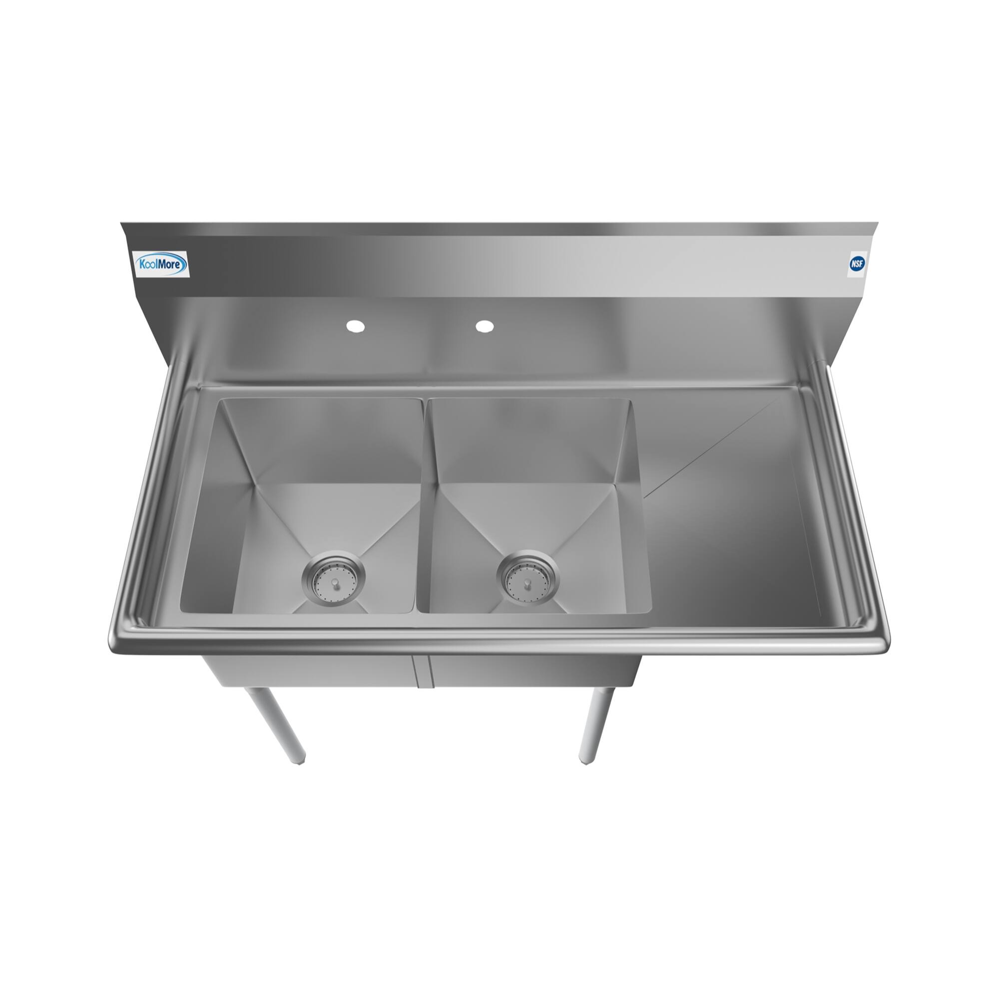 Alt View 1. Koolmore - 43 in. Two Compartment Stainless Steel  Sink with Drainboard, Bowl Size 14"x 16"x 11" SB141611-12R3. - Stainless Steel.