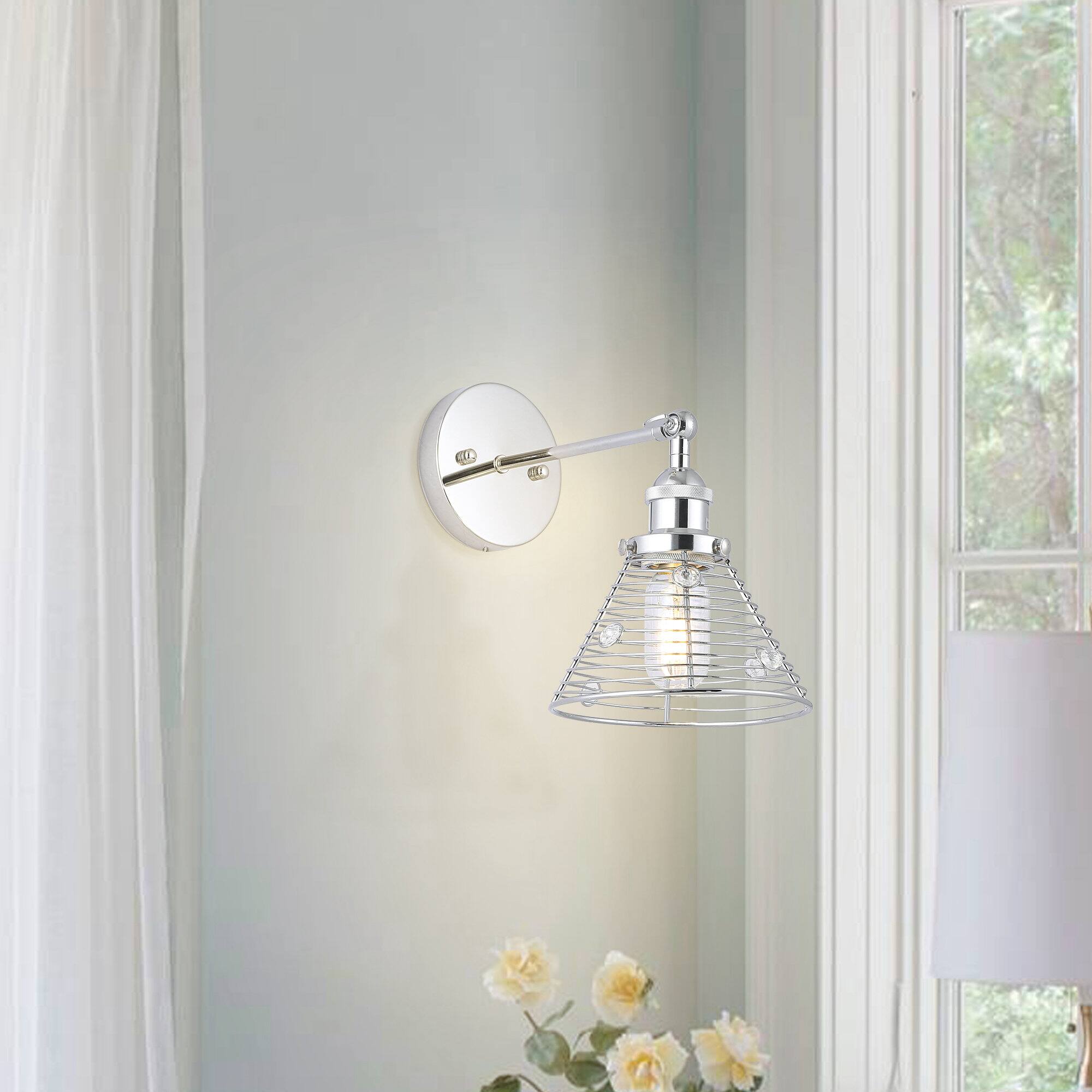 Angle. Parrot Uncle - 11" Modern Chrome Crystal Open Shade Wall Light - Chrome.