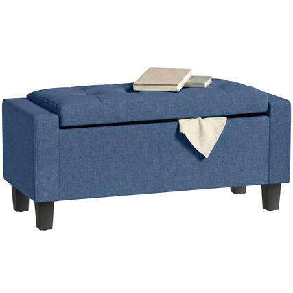 Front. Homcom - Ottoman, Storage Bench with Wooden Legs, Tufted Armrests for Entryway, Living Room, Bedroom - Blue.