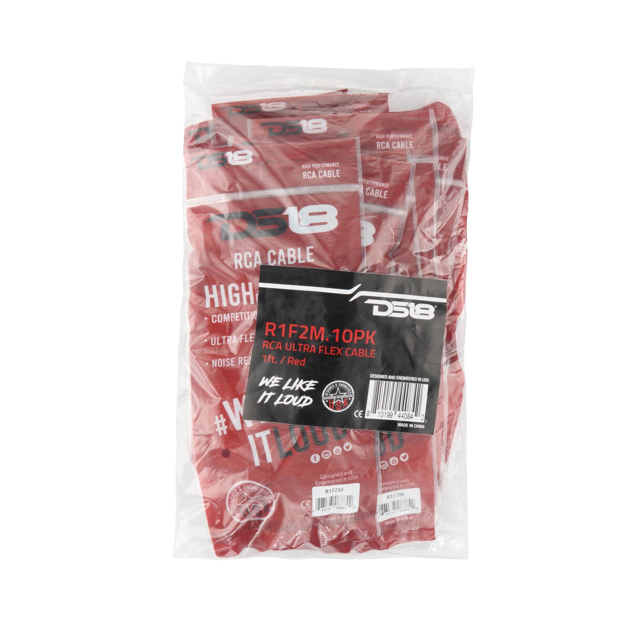 18 DS18 HIGH PERFORMANCE RCA CABLE  
1918 NCE HIGH PERFORMANCE RCA CABLE  
PERFORMANCE CABLE 10518 RCA CABLE HIGH  
D518 COMPETITIO ULTRA-FLE RCA R1F2M.10PK ULTRA FLEX CABLE NOISE RE  
1ft. / Red  
DESIGNED AND SIGNERS WE LIKE UNIVELSED  
11 LOUD #W CE 10199 44084 MADE  
CHINA ITLOBE  
Designed and Engineered in USA  
R1F2M  
CE