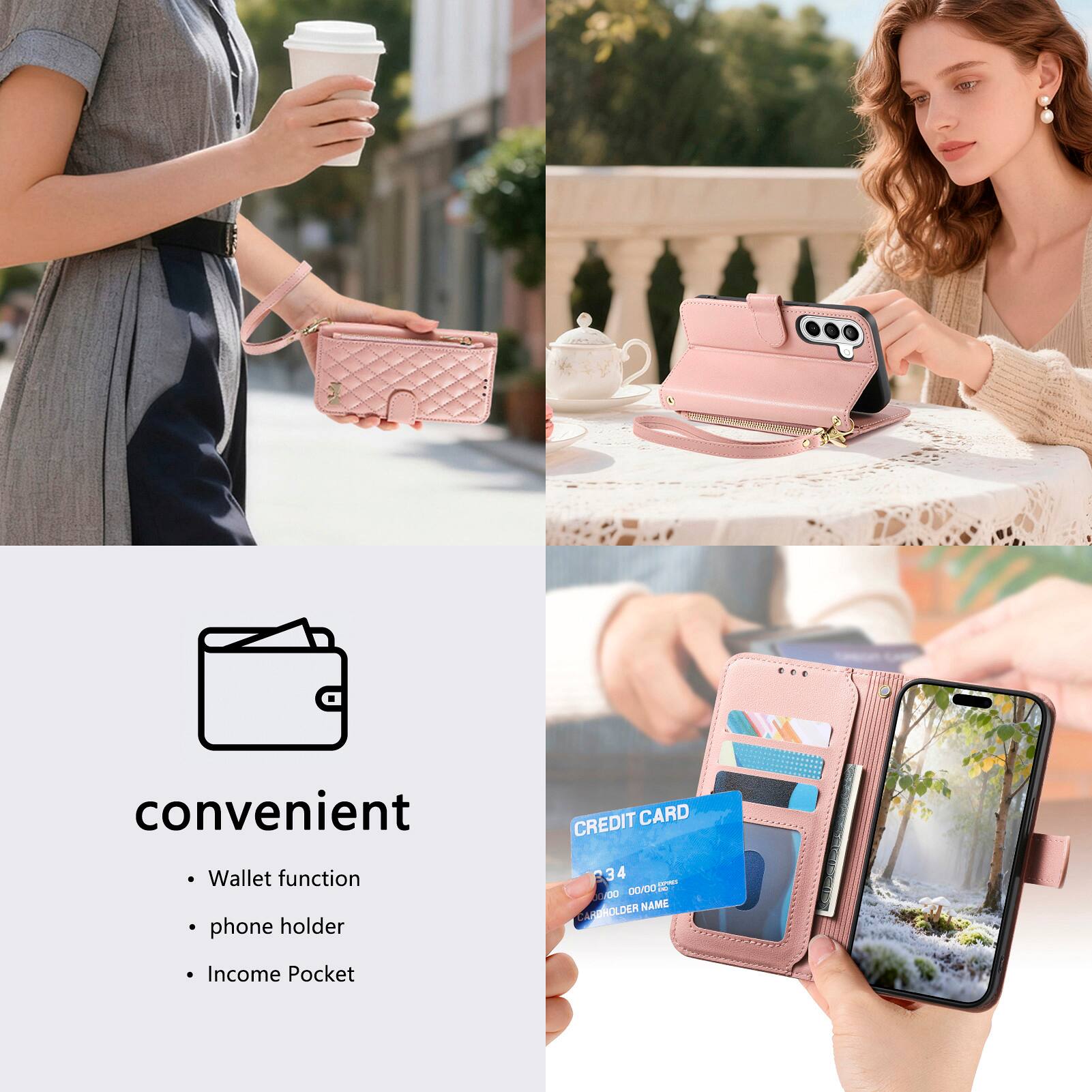 convenient  
- Wallet function  
- phone holder  
- Income Pocket  

CREDIT CARD  
1234 0000 0000 0000  
CARDHOLDER NAME