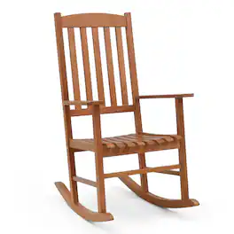 Costway - 1PC Outdoor Rocking Chair Patio Eucalyptus Wood Rocker Ergonomic Slatted Garden - Natural