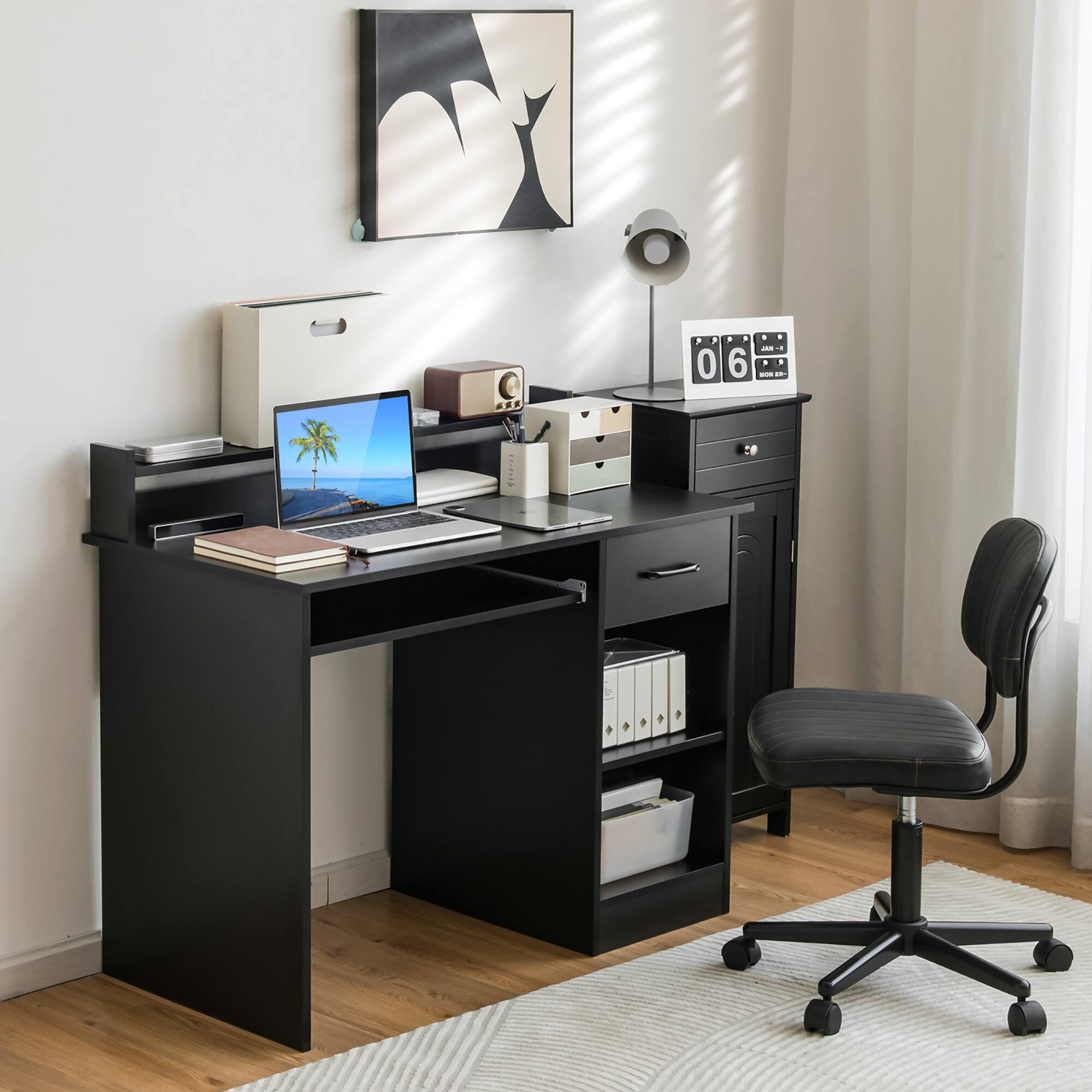 Alt View 1. Costway - Costway 22" Wide Computer Desk Writing Study Laptop Table w/ Drawer & Keyboard Tray - Black.