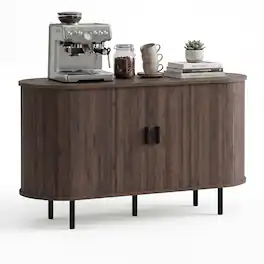 Costway - 47" Fluted Sideboard Buffet Cabinet Coffee Bar Console Table with Metal Legs - Brown