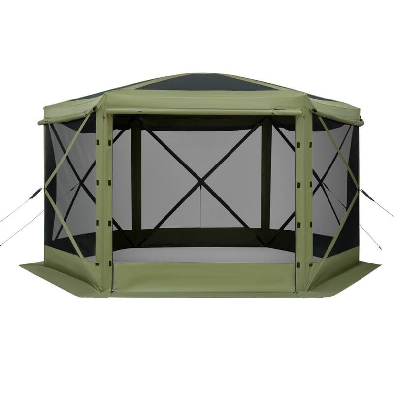 Alt View 7. HTUTWOO - Pop up Gazebo Screen Tent - 12 x 12 ft Large 6-Sided Camping Canopy Tent, Removable Top & Carry Bag for 8-10 Persons - Army Green.