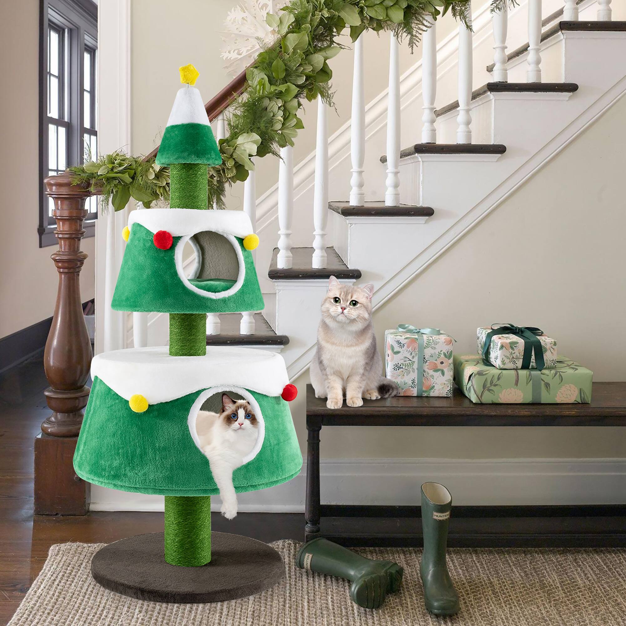 Alt View 1. Gymax - Gymax Christmas Cat Tree for Indoor Cats w/ 2 Condos Sisal Scratching Posts Spring Toy - GYM15508.