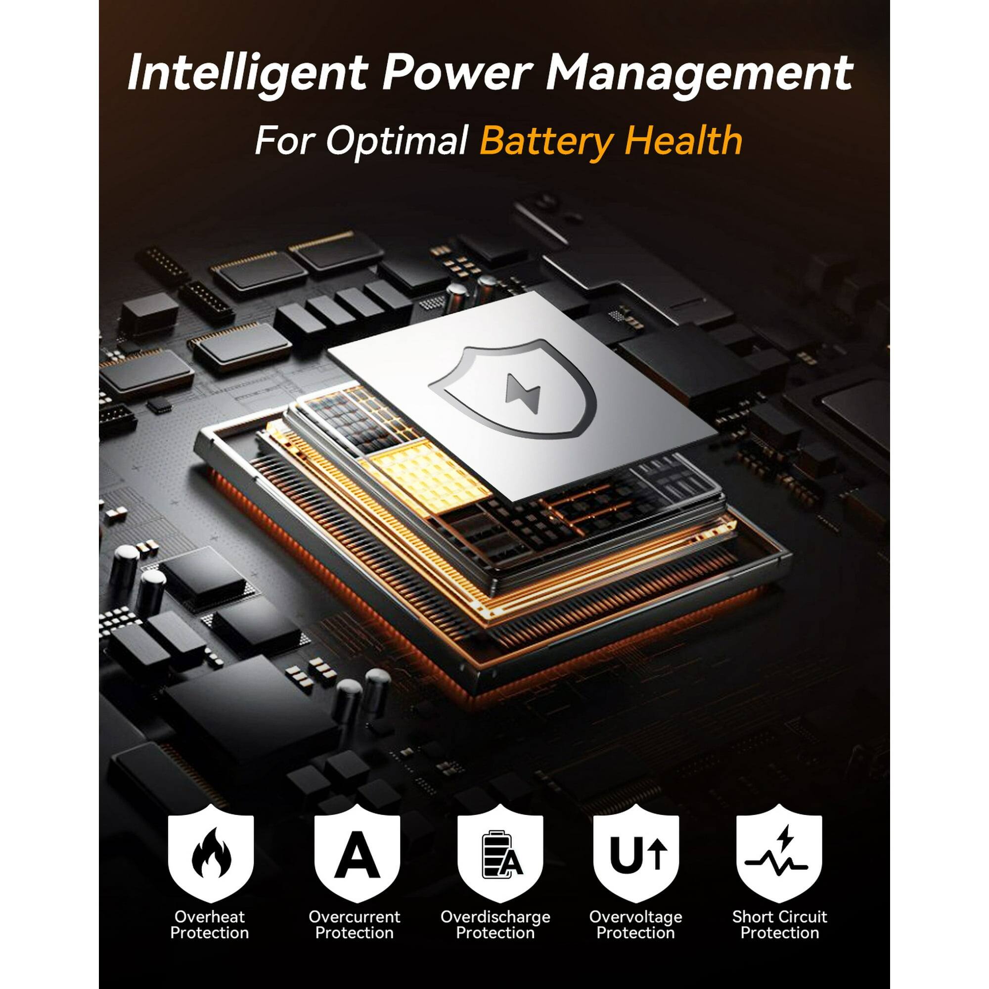 Intelligent Power Management  
For Optimal Battery Health  

- Overheat Protection  
- Overcurrent Protection  
- Overdischarge Protection  
- Overvoltage Protection  
- Short Circuit Protection