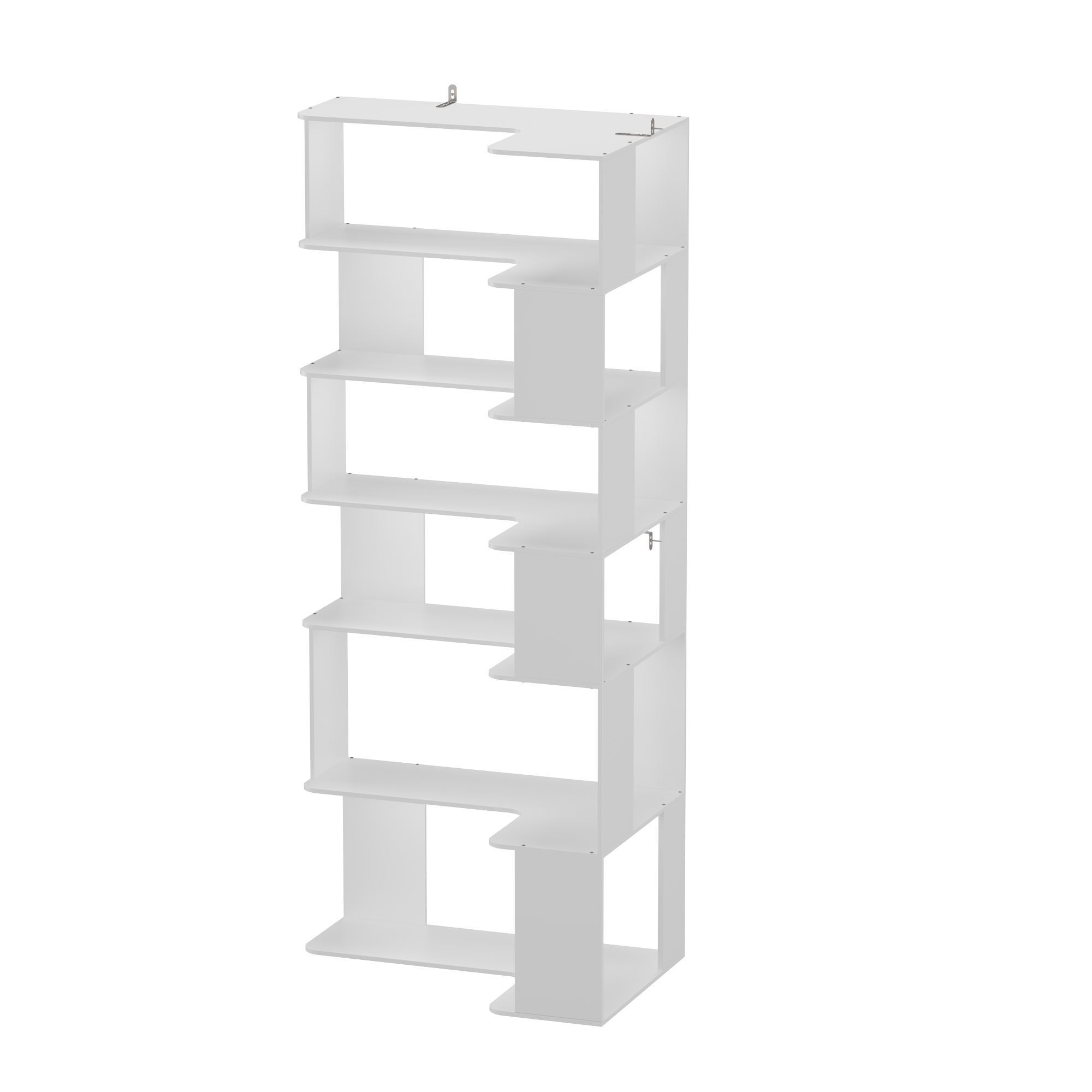 Alt View 4. Famapy - Corner Bookshelf with L-Shaped Display Shelf Multi-Tier Storage – Space-Saving Home Organizer for Living Room - White.