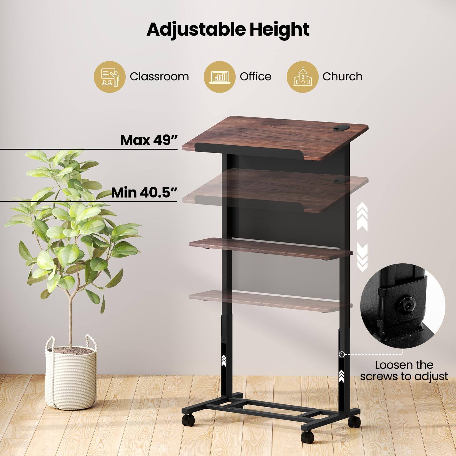 Adjustable Height  
Classroom Office Church  
Max 49"  
Min 40.5"  
Loosen the screws to adjust