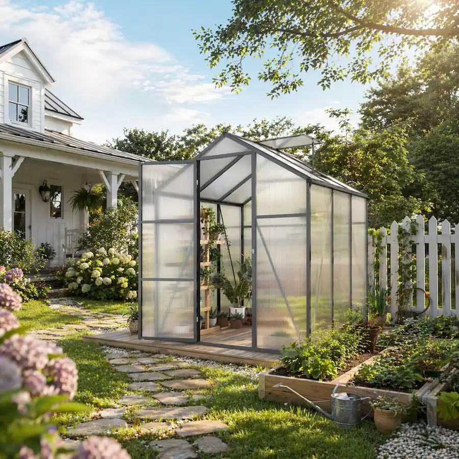 Gatter Frame RYHNUYNE 6x6 ft Walk in Polycarbonate Greenhouse, Aluminum Frame ...